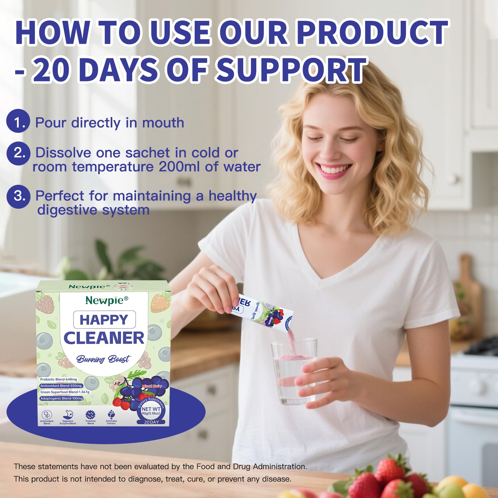 Blltzzz Newpie Superfoods Happy Cleaner Probiotic Powder,Watermelon Flavor Prebiotic & Probiotic Powder,Organic Fiber,Sugar Free,Gut Health,Natural Antioxidant