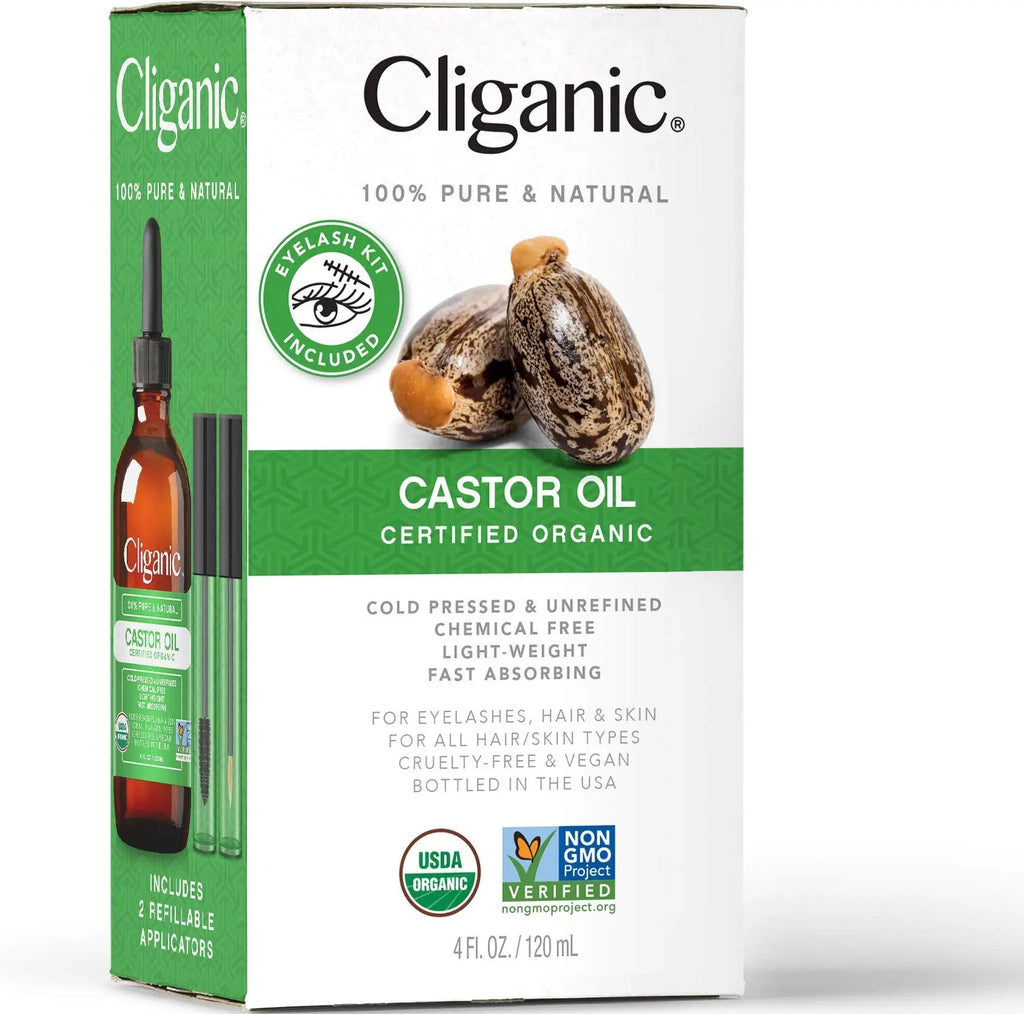 Cliganic Organic Castor Oil, 100% Pure (4oz with Eyelash Kit) - For Eyelashes, Eyebrows, Hair & Skin Cliganic Au supplements