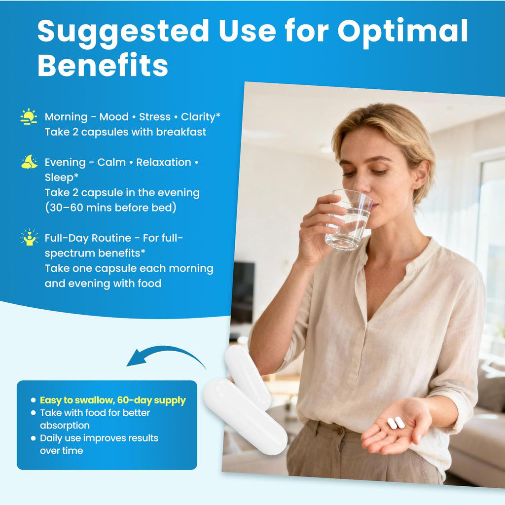 Lithium Orotate 5/10mg, L-Theanine 200mg, Ashwagandha 300mg - Mood Focus Memory Brain Supplements with Bacopa Monnieri, Lion’s Mane, Magnesium, Zinc D3 B6 Folate B12