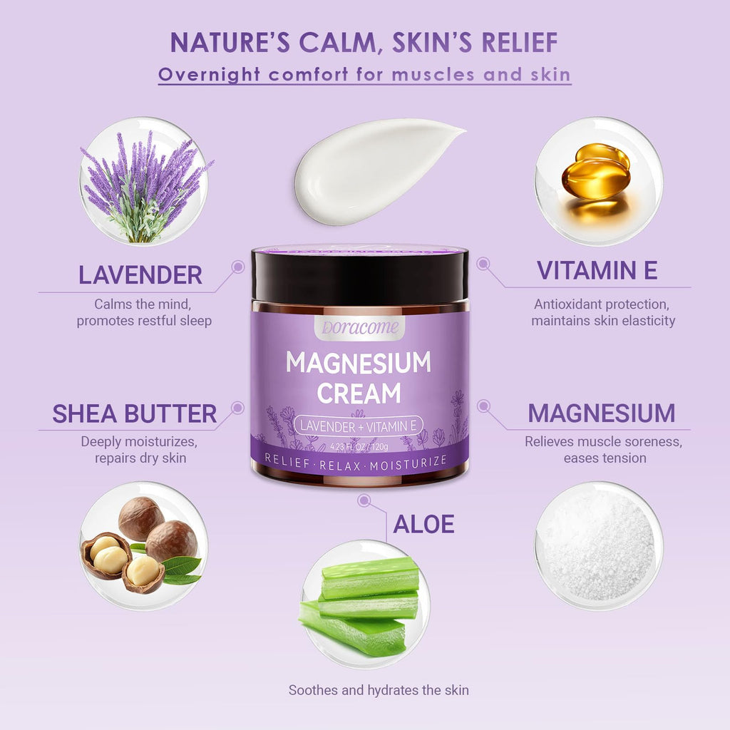 Natural Nighttime Magnesium Cream for Sleep & Pain Relief – Soothing Topical Magnesium Lotion for Leg Cramps & Muscle Relaxation, Apply to Legs or Feet Before Bed – Deep Hydration, 4.23 Fl Oz Doracome Au supplements