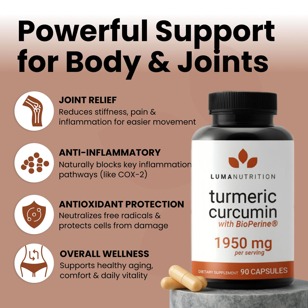 Luma Nutrition Turmeric Curcumin with Black Pepper - 95% Curcuminoids - 1950mg Per Serving - Premium Turmeric Supplement