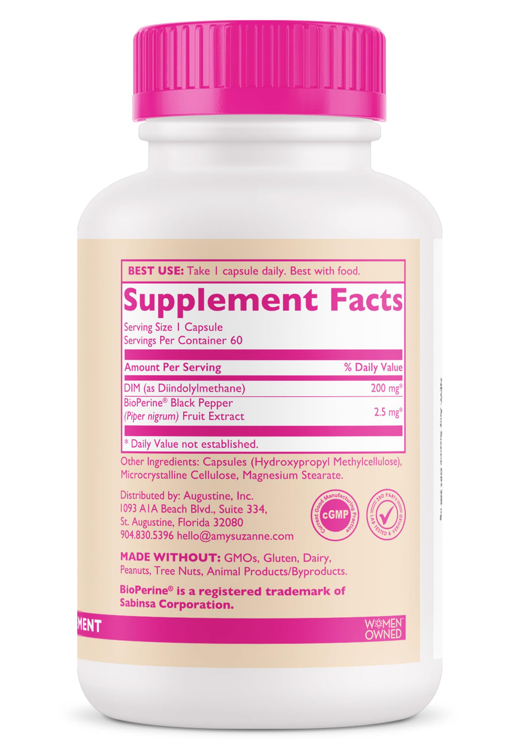 Amy Suzanne 200 DIM Supplement for Women - Estrogen Metabolism and Hormone Harmony for Menopause, Perimenopause & PMS Support - DIM Plus Bioperine for Mood Support - 60 Day Supply, Vegan Amy Suzanne Au supplements