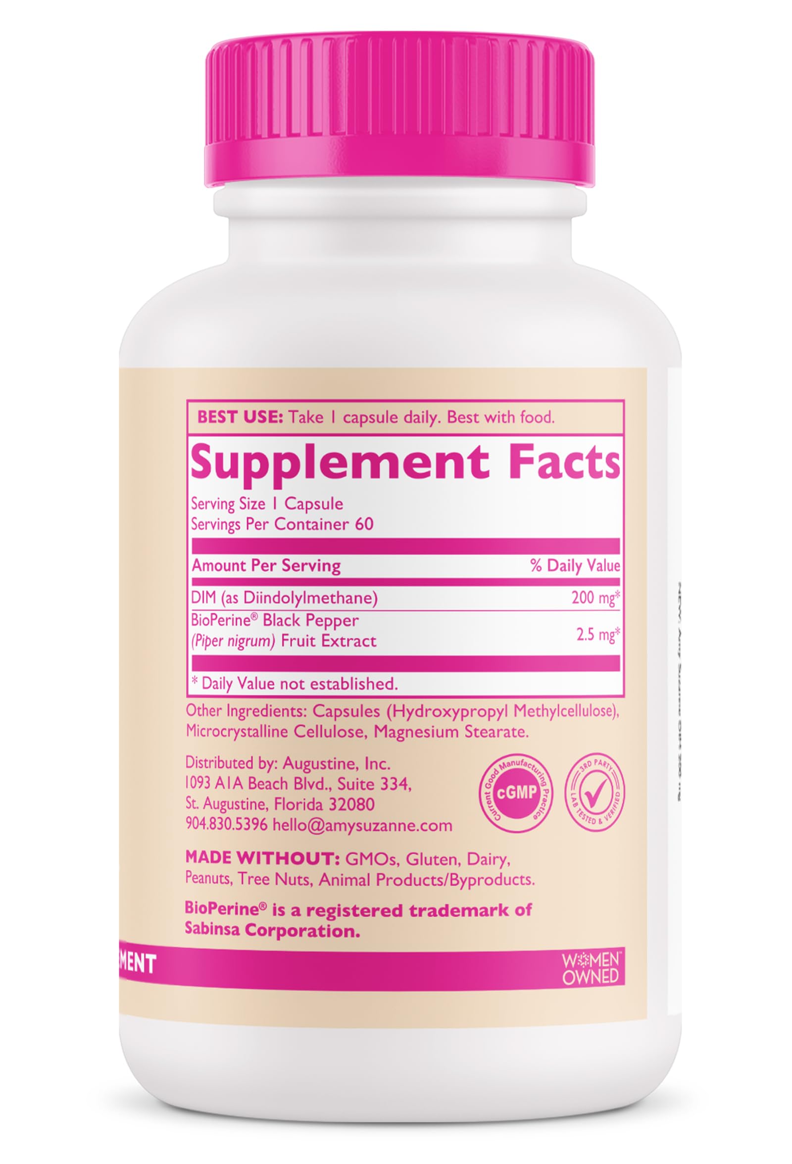 Amy Suzanne 200 DIM Supplement for Women - Estrogen Metabolism and Hormone Harmony for Menopause, Perimenopause & PMS Support - DIM Plus Bioperine for Mood Support - 60 Day Supply, Vegan Amy Suzanne Au supplements