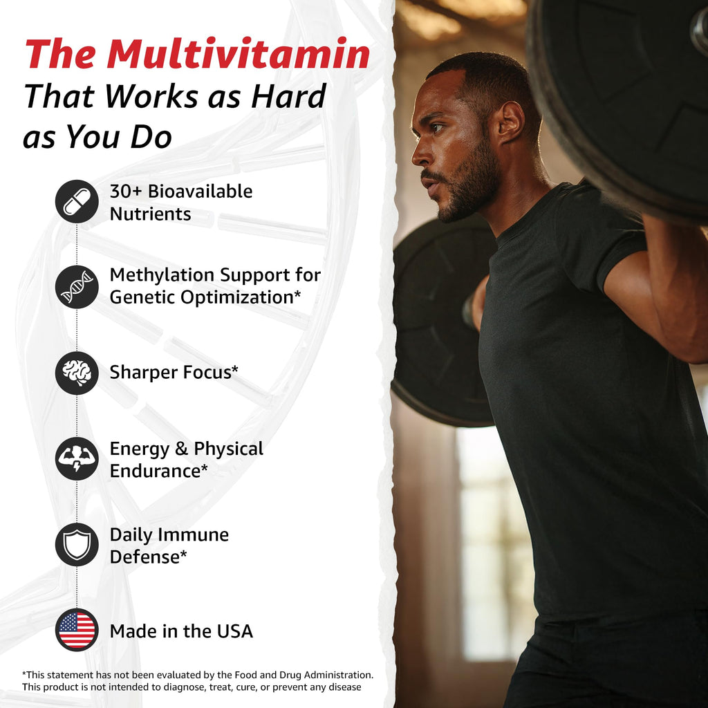 10X Health Optimize Methylated Multivitamin for Men - 90 Capsules, 34 in 1 Formula with 800 mcg of Vitamin B12, 5-MTHF, NAC