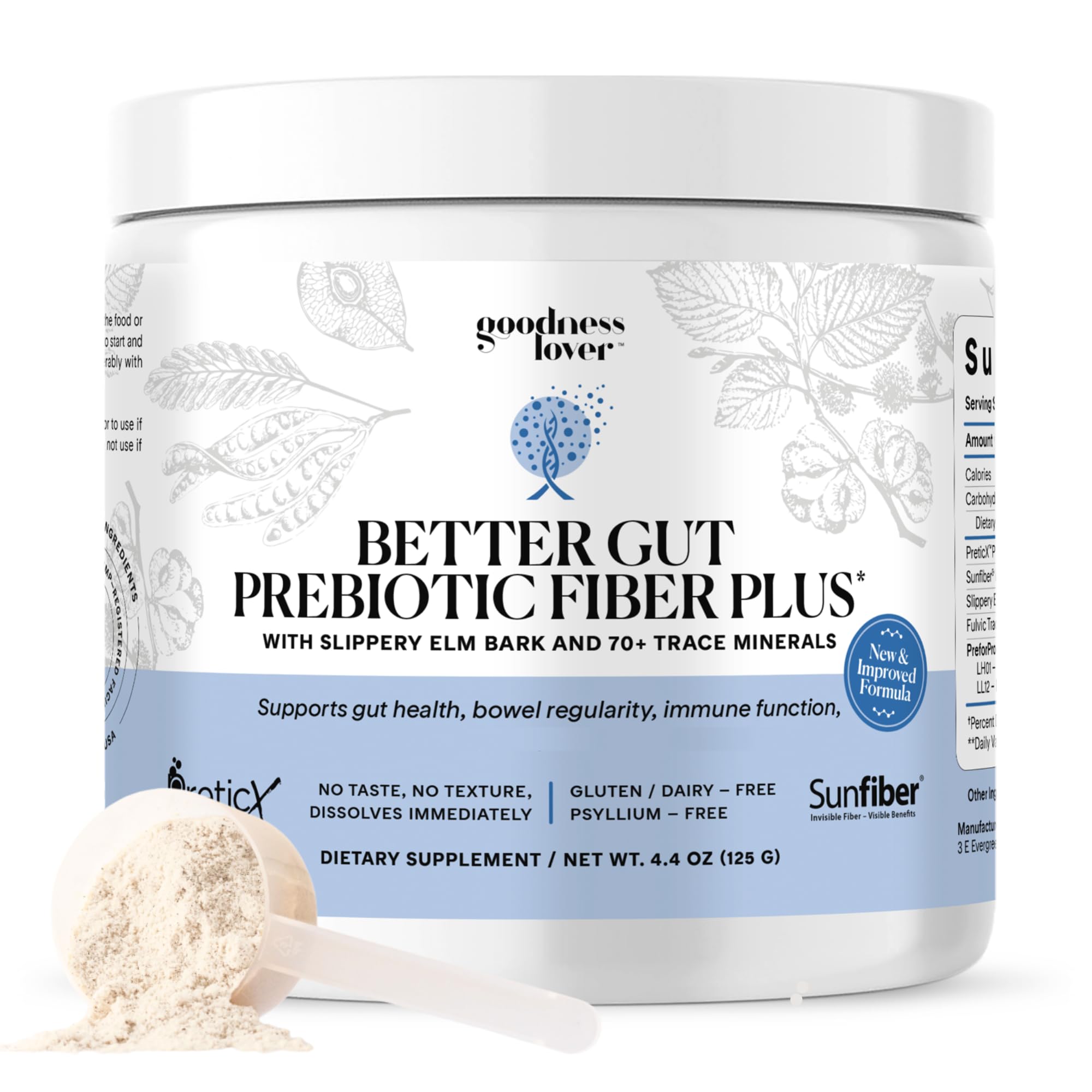 Goodness Lover Better Gut Prebiotic Fiber Plus, Digestive Health Supplement for Gut Health Support, Bloat Relief & Regularity Support, 30 Servings