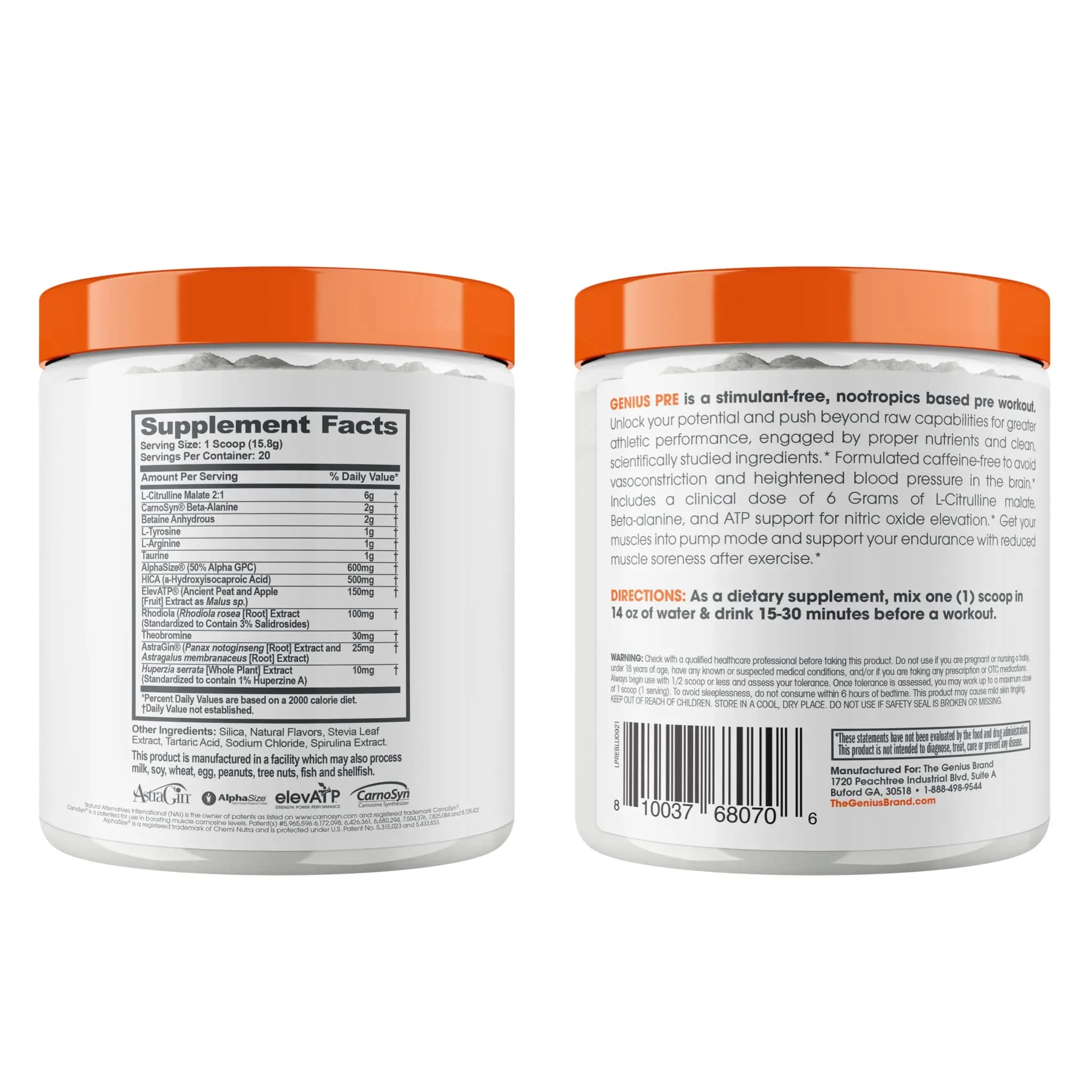 Genius Pre Workout Powder, Blue Raspberry - All-Natural Nootropic Pre-workout & Caffeine The Genius Brand Au supplements
