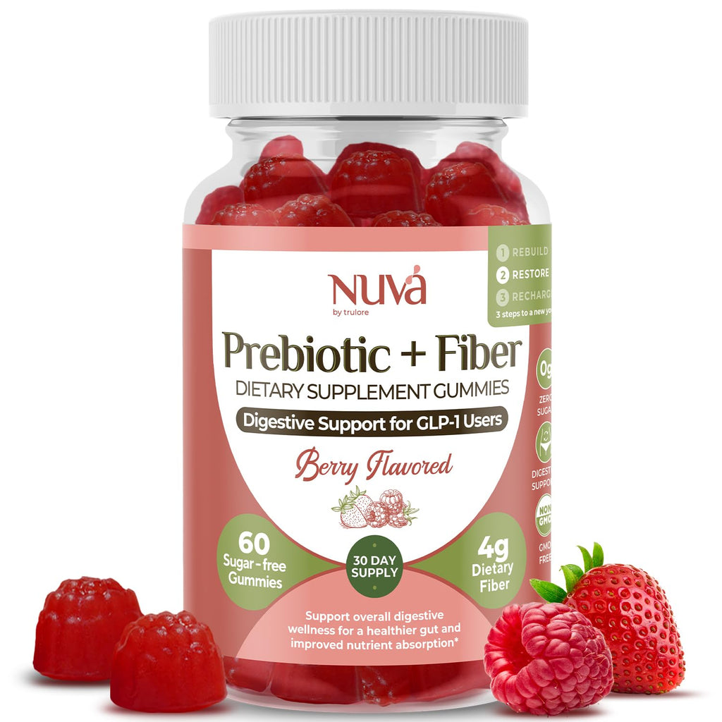 NuVa by Trulore Prebiotic + Fiber Gummies |  User Nutritional Support | Sugar Free Fiber Gummies for Adults | Berry Flavor | Non-GMO Digestive Balance for Men & Women | 60 Gummies - 30 day Supply