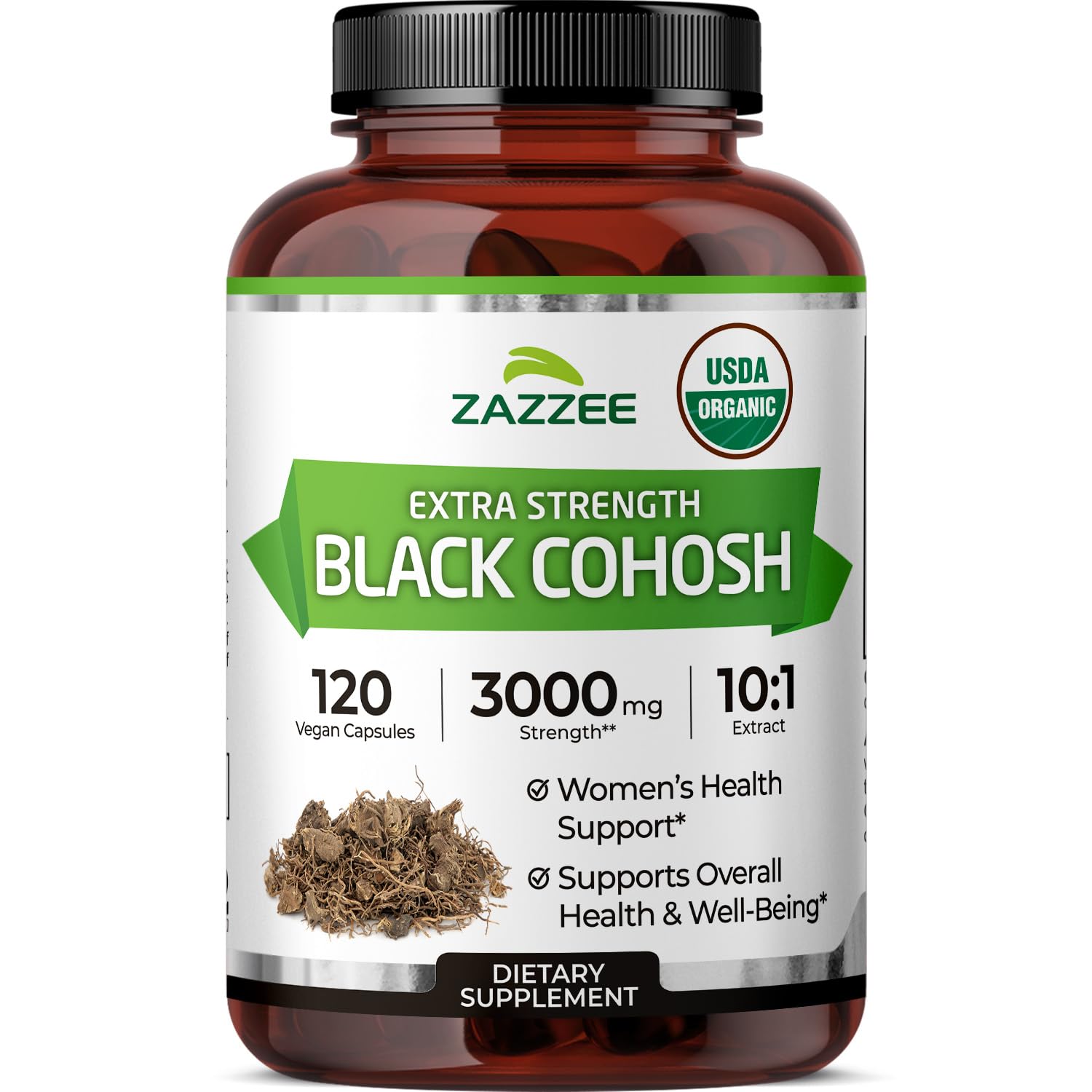 Zazzee USDA Organic Black Cohosh 10:1 Extract, 120 Vegan Capsules, 4 Month Supply, Actaea Racemosa, Women’s Health & Hormonal Balance Support,