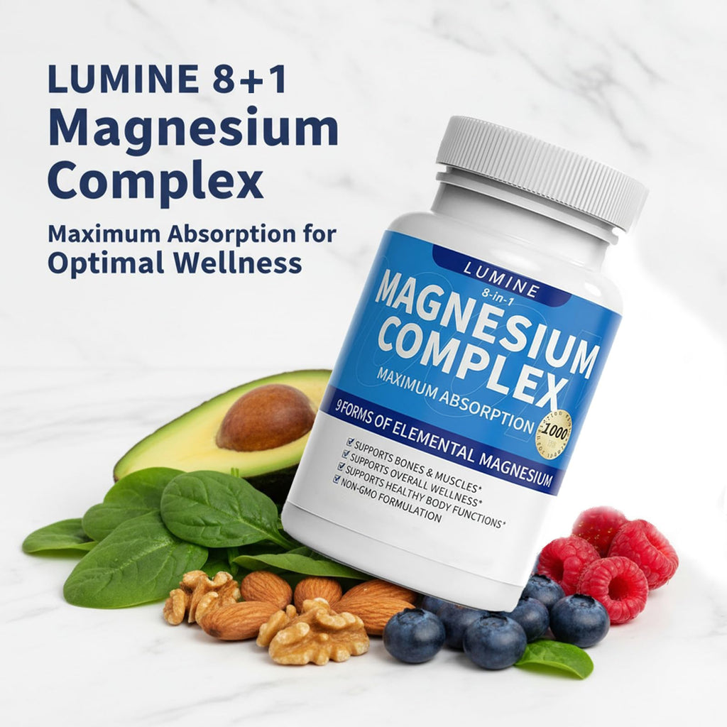 Lumine Magnesium Complex Supplement - Advanced 8-in-1 Elemental 1000mg- Glycinate, Citrate, Malate, Taurate