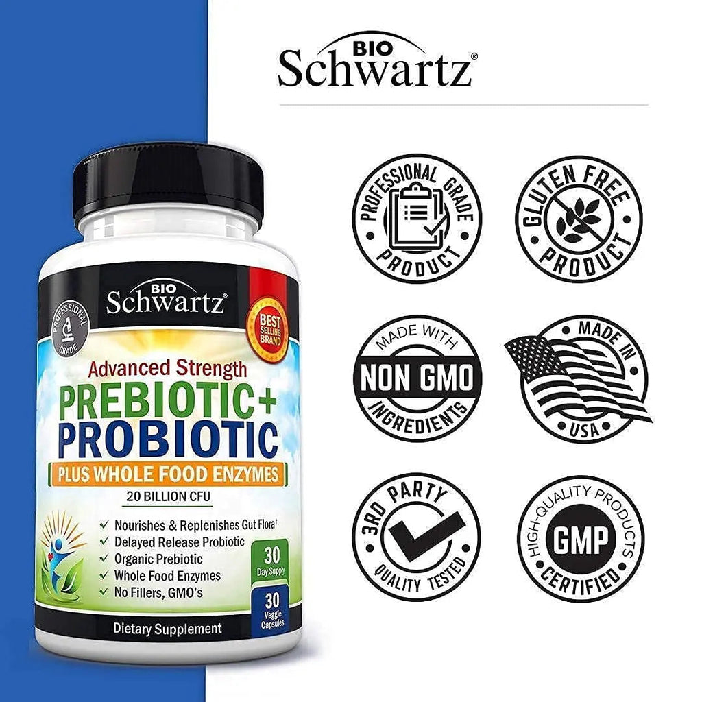 Probiotic & Prebiotic Digestive Health Capsules - 30ct, Gluten & Dairy Free, Non-GMO BioSchwartz Au supplements