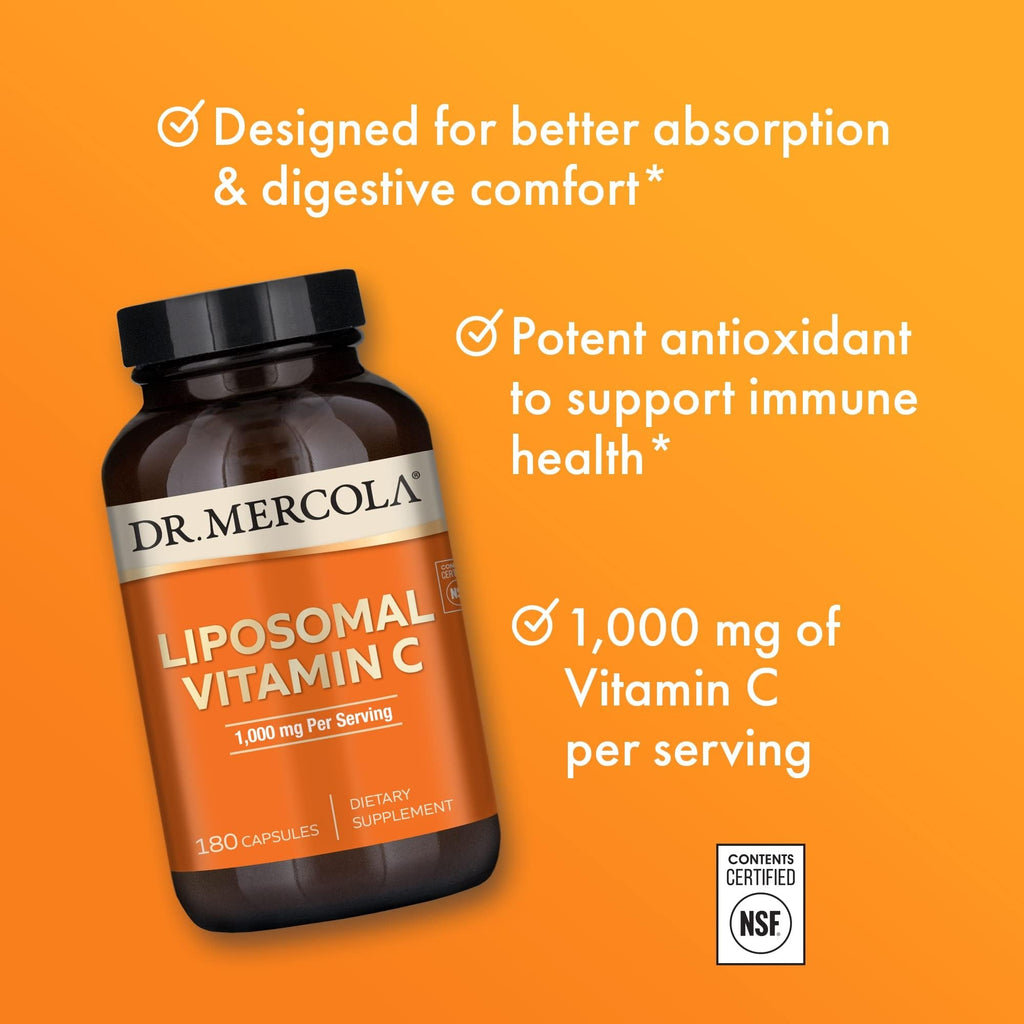 Dr. Mercola Liposomal Vitamin C - Brain, Heart, Eye & Immune Support - Provides 1,000 mg of Bioavailable Vitamin C - Non-GMO, Gluten-Free & Soy-Free