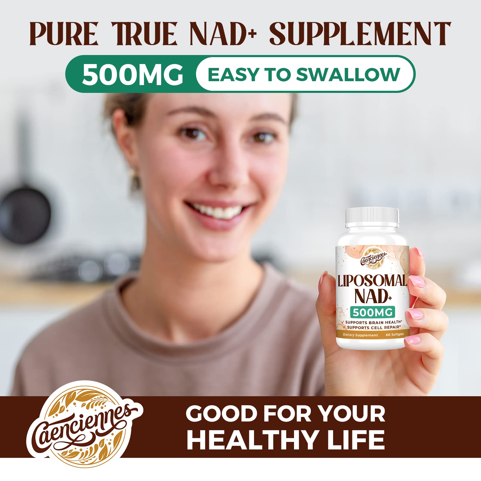 Caenciennes Liposomal NAD+ 500 MG Supplement, True NAD Plus Supplement, Superior Absorption, Boost NAD+ More Efficient Than Nicotinamide Riboside for Cellular Energy, Healthy Aging, 60 Serving Caenciennes Au supplements