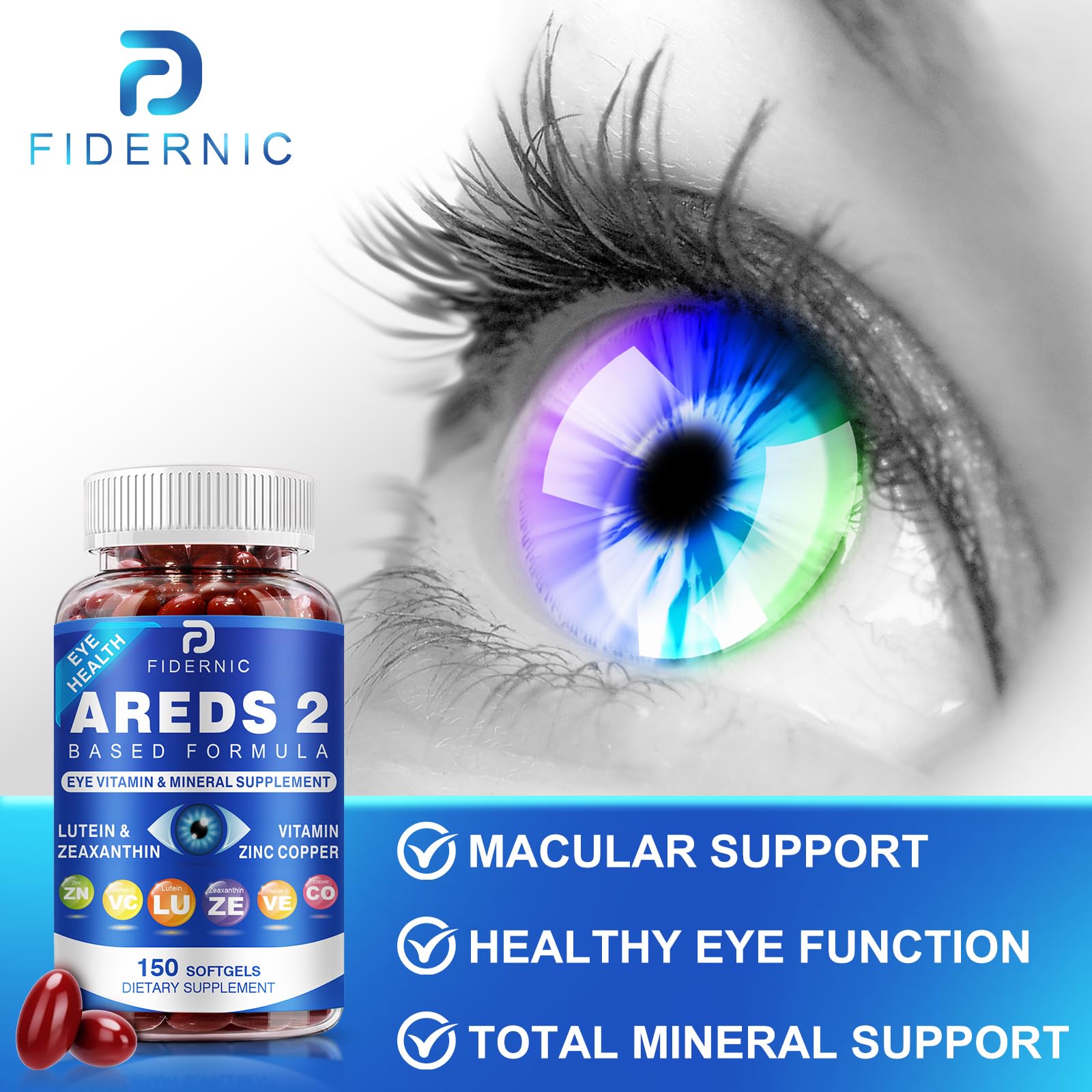 AREDS 2 Eye Vitamin & Mineral Supplement — Lutein and Zeaxanthin Supplement, Vitamin C & E, Zinc & Copper for Blue Light Protection, Eye Health Support