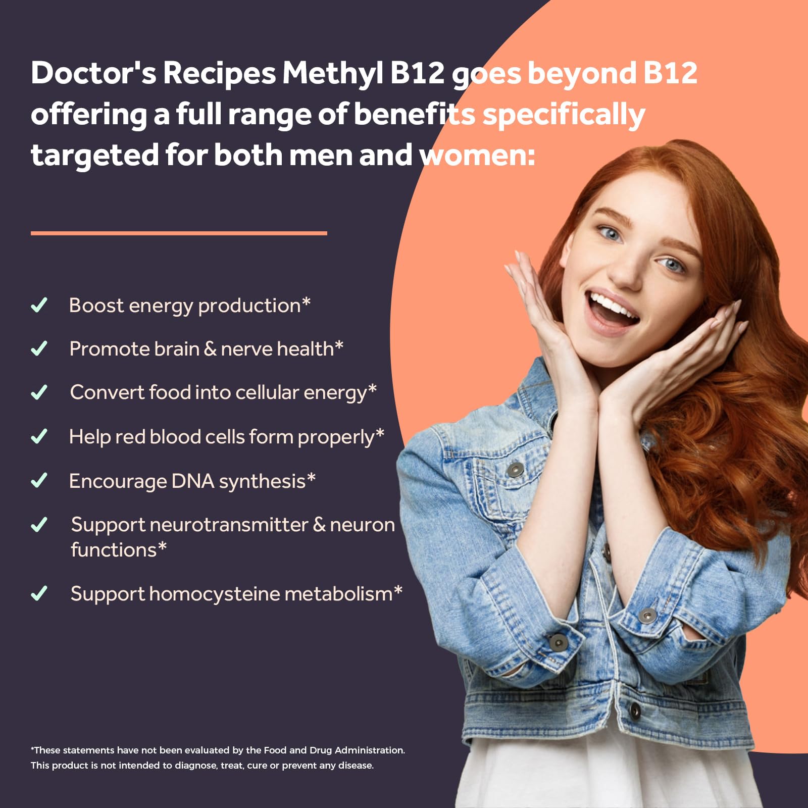 Doctor's Recipes Vitamin B12, Methylcobalamin 5000 mcg 90 Fast Dissolve Tablets, Natural Peach Flavor, Vegan Methyl, Energy Metabolism & Nervous System