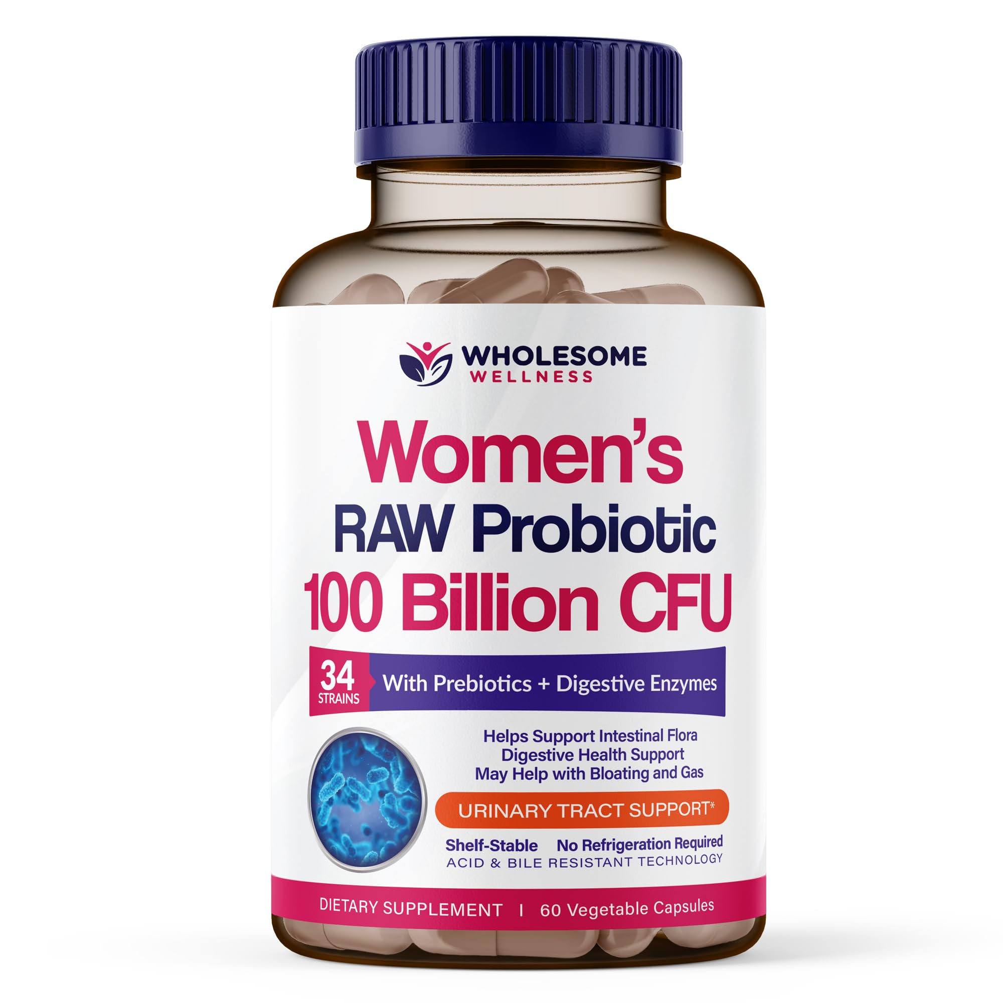 Wholesome Wellness Dr. Formulated Raw Probiotics for Women 100 Billion CFUs Capsules with Prebiotics, Digestive Enzymes