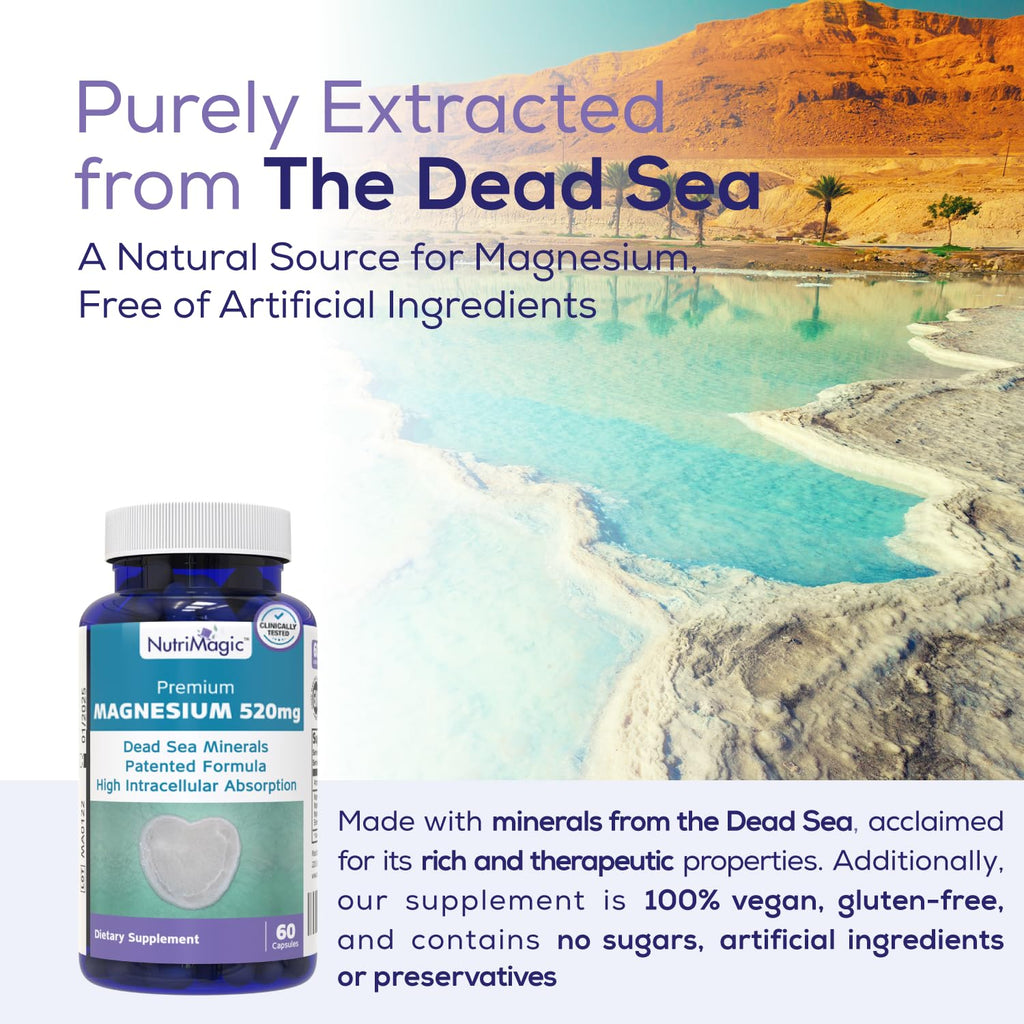 NutriMagic 520mg Patented High Absorption Elemental Magnesium from Oxide, Dead Sea Minerals Complex (1 Bottle, 2-Month Supply (60 Capsules)) NutriMagic Au supplements