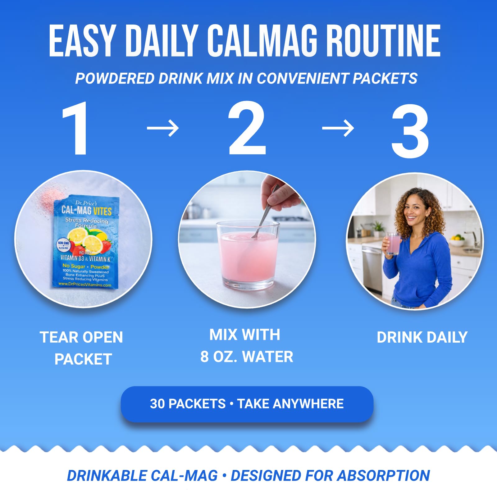 Dr. Price’s Cal-Mag Vites – Strawberry Lemon, 30 Packs | Calcium Magnesium Powder Packets + Vitamin D3, K & Boron | Calming Bone & Muscle Support for Kids & Adults | Doctor-Formulated, Made in USA Dr. Price's Vitamins Au supplements