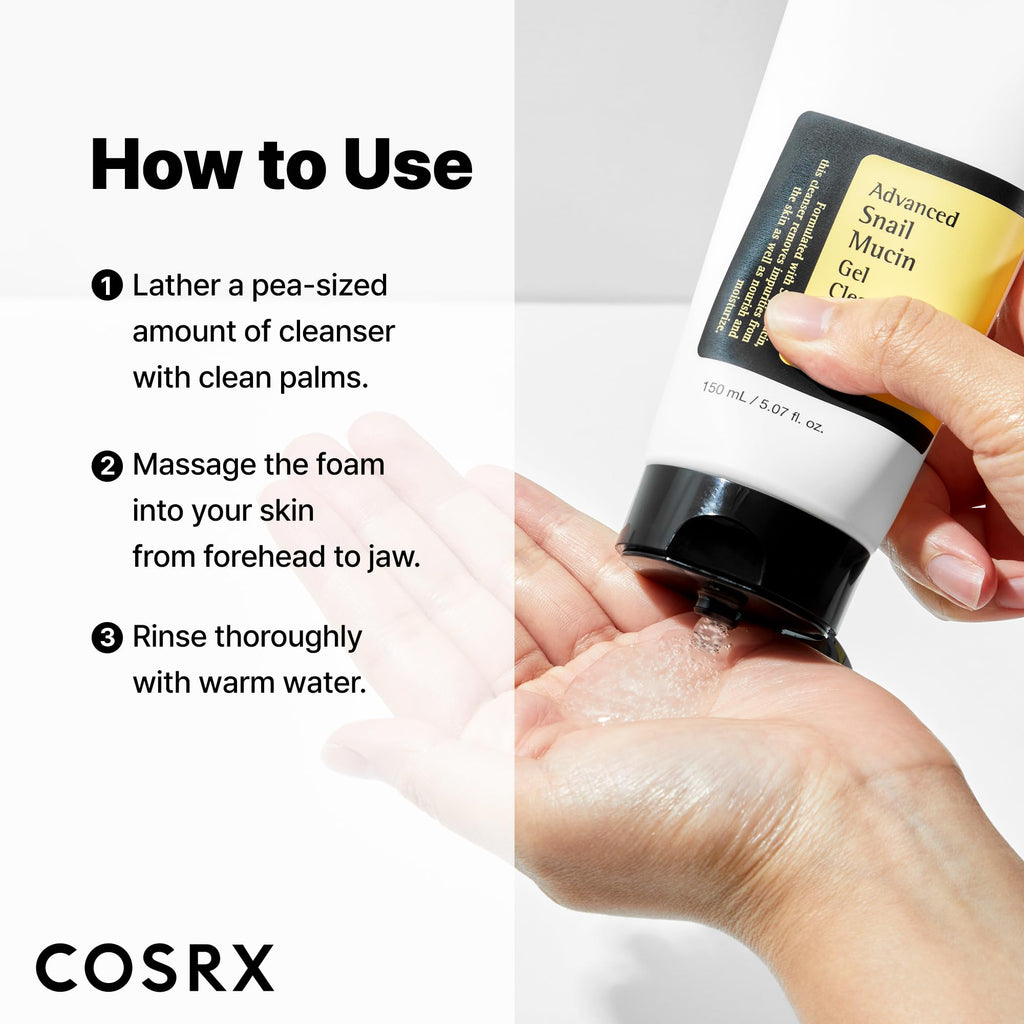 COSRX Advanced Snail Mucin Gel Cleanser, 5.07 Fl Oz / 150 mL, Rich Daily Deep Cleansing Gel for Dry & Sensitive Skin