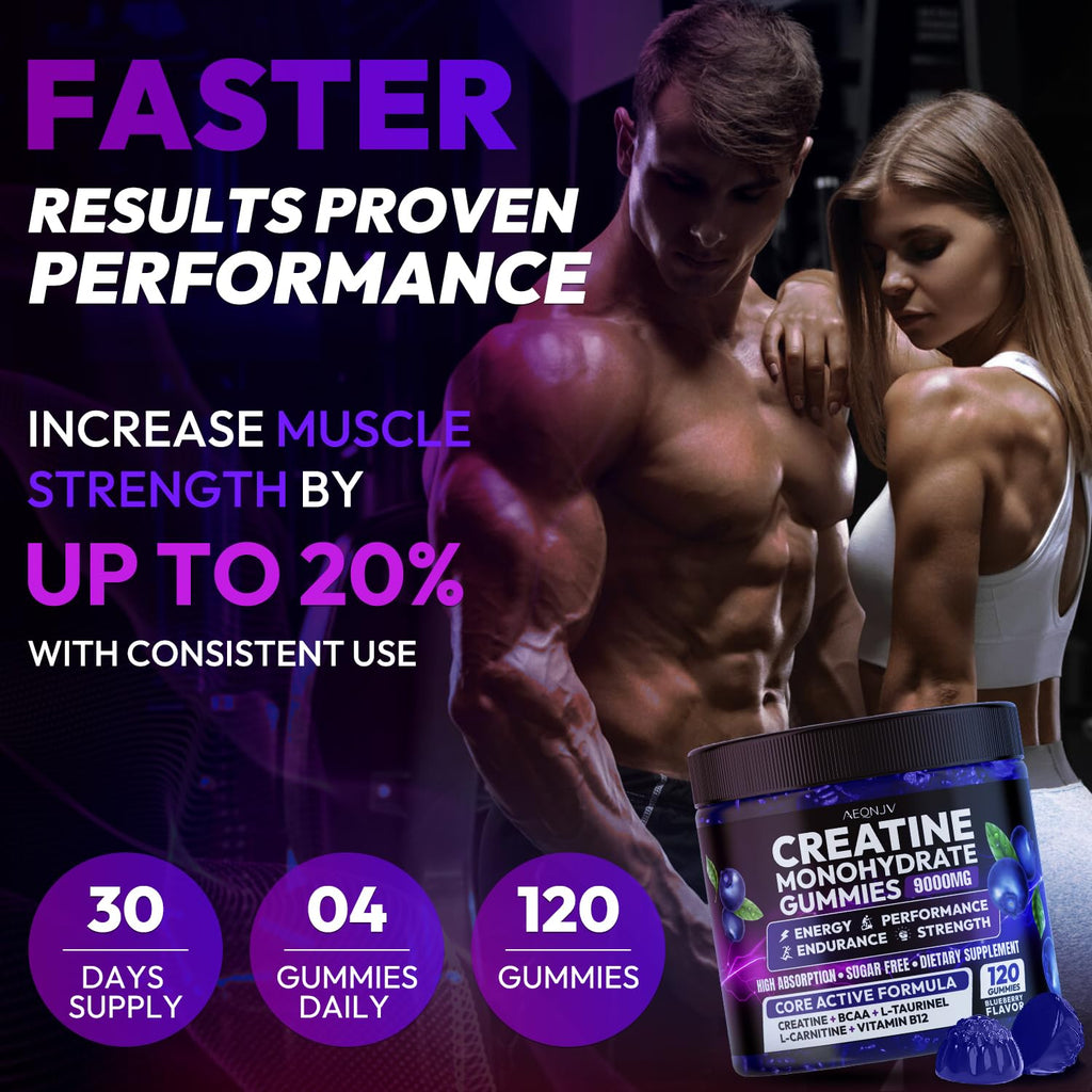 AEQNJV Creatine Gummies Monohydrate Complex for Men & Women, 9000MG Creatine Pre-Workout Supplement Enhance Muscle Strength Recovery Cognitive Health & Memory, 120 Gummies Sugar Free Vegan Non-GMO AEQNJV Au supplements