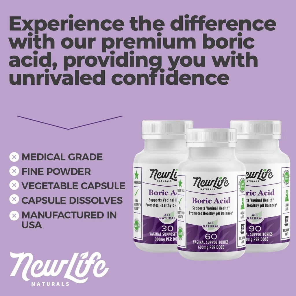 NewLife Naturals - Boric Acid Suppositories for Women pH Balance Pills - 600mg - Feminine Care NewLife Naturals Au supplements