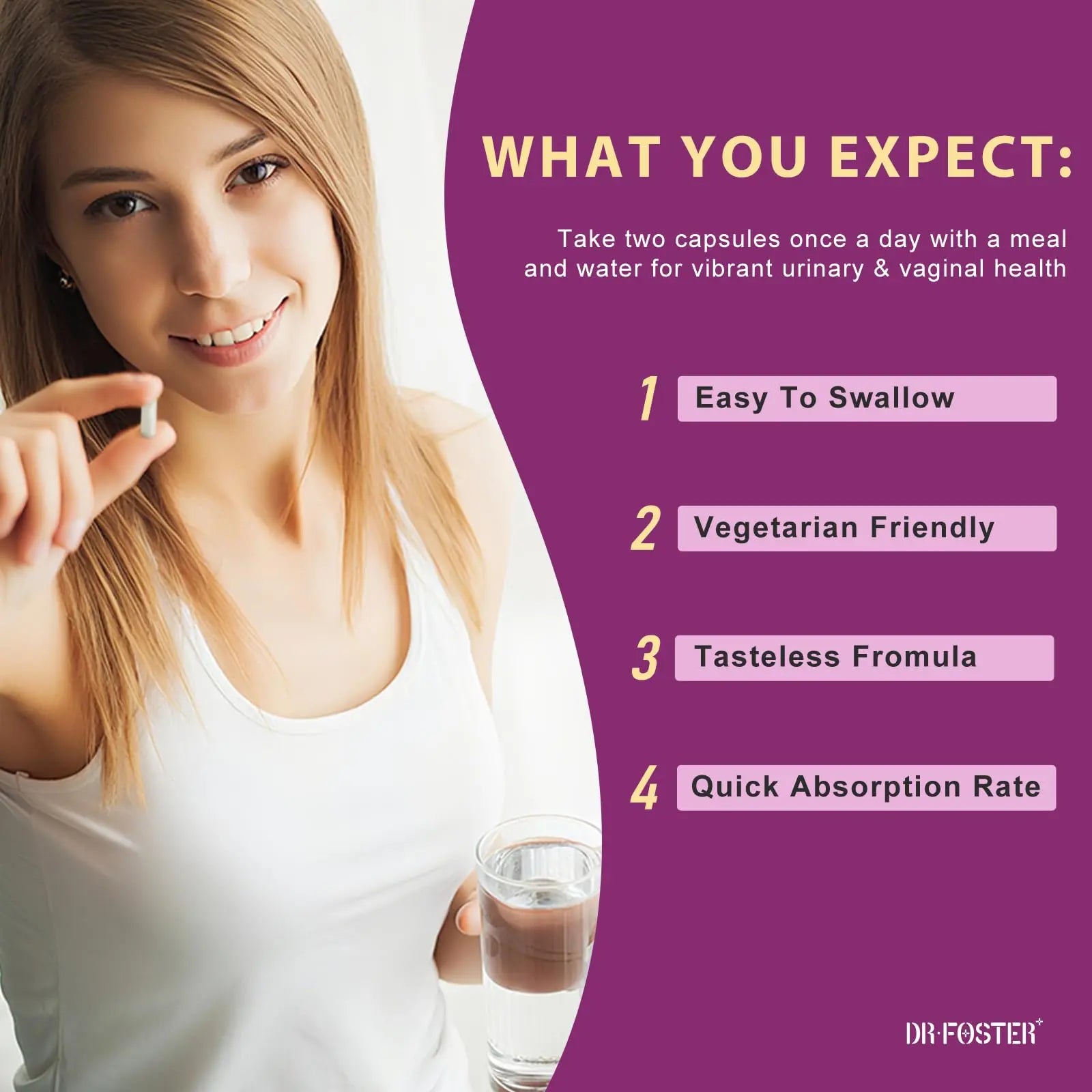 DRFOSTER Urinary Tract Health for Women, Vaginal Probiotics for Women pH Balance with D-Mannose, Cranberry, Probiotics and Prebiotics for Digestive Helath 90 Veggie Capsules DRFOSTER Au supplements