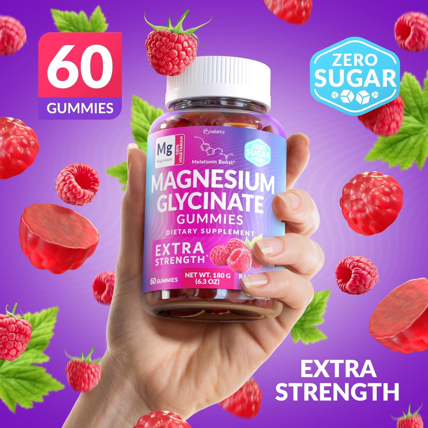 Magnesium Glycinate Gummies 400mg, Muscle Support and Relaxation, Magnesium Supplement for Women, Men and Kids, High Absorption, Sugar Free,