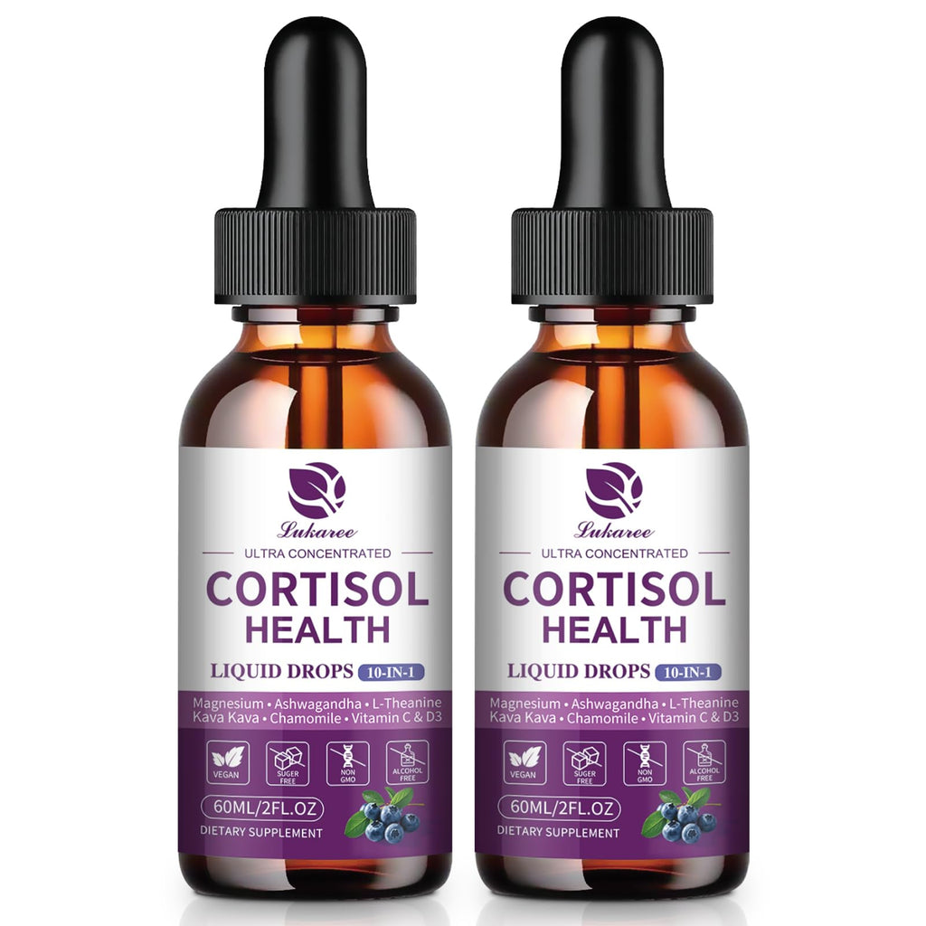 Lukaree Cortisol Supplements for Women, 10 in 1 Cortisol Reducer Detox with Ashwagandha, L-theanine, Kava Kava, Magnesium, Lower Cortisol, Mood, Focus, Sleep Support - 2 FL.OZ, Blueberry Flavor Lukaree Au supplements