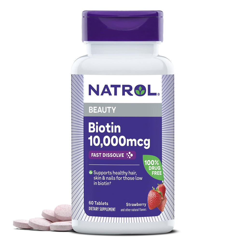 Natrol Biotin 10000mcg, 4X Faster Dissolve Supplement for Healthy Hair, Skin and Nails for Those Low in Biotin, Plus Energy Metabolism Support