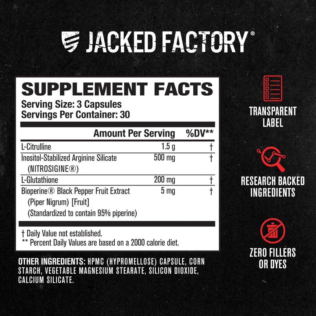 Jacked Factory N.O. XT Nitric Oxide Supplements for Men w/Nitrosigine L Arginine L Citrulline Supplement for Muscle Pumps & Vascularity - Pre Workout