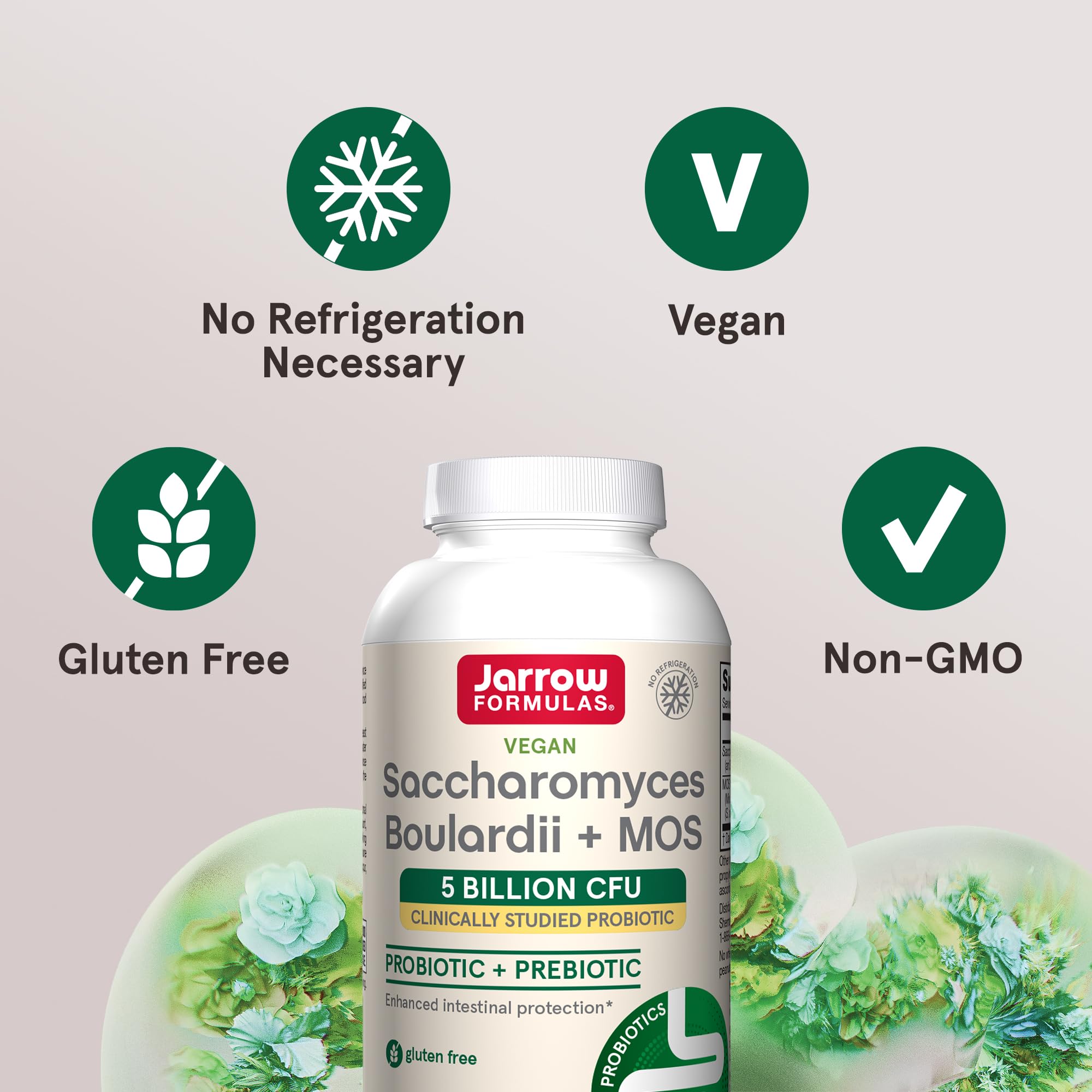 Jarrow Formulas Saccharomyces Boulardii + MOS Probiotics for Digestive Health and Intestinal Tract Support - 5 Billion CFU Per Serving - 90 Delayed Release Caps
