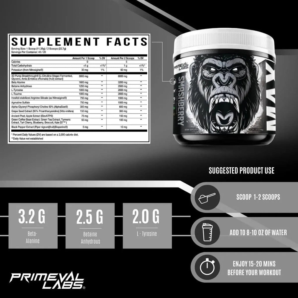 Primeval Labs ApeSh*t Max Pump Premium Pre-Workout | Muscle Pump & Vascularity Primeval Labs Au supplements