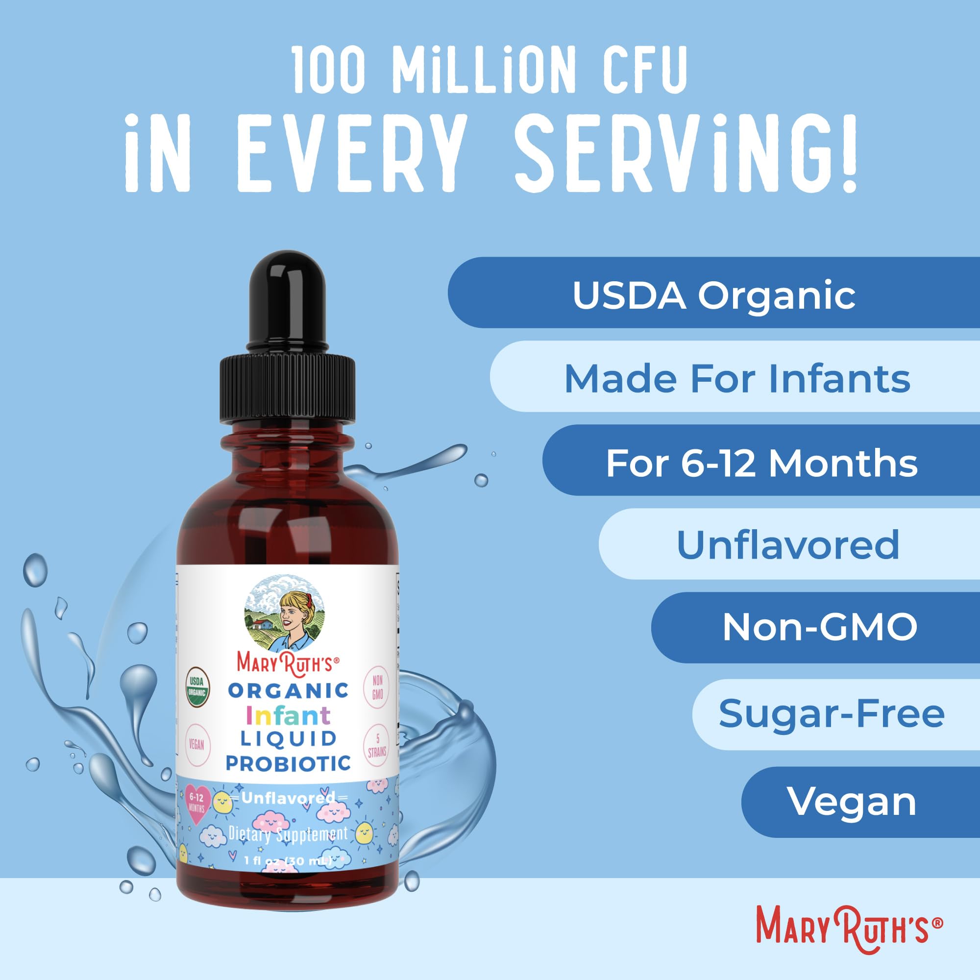 MaryRuth Organics USDA Organic Infant Liquid Probiotic Drops | Baby Essentials | Probiotics for Infants | Baby Probiotic Drops