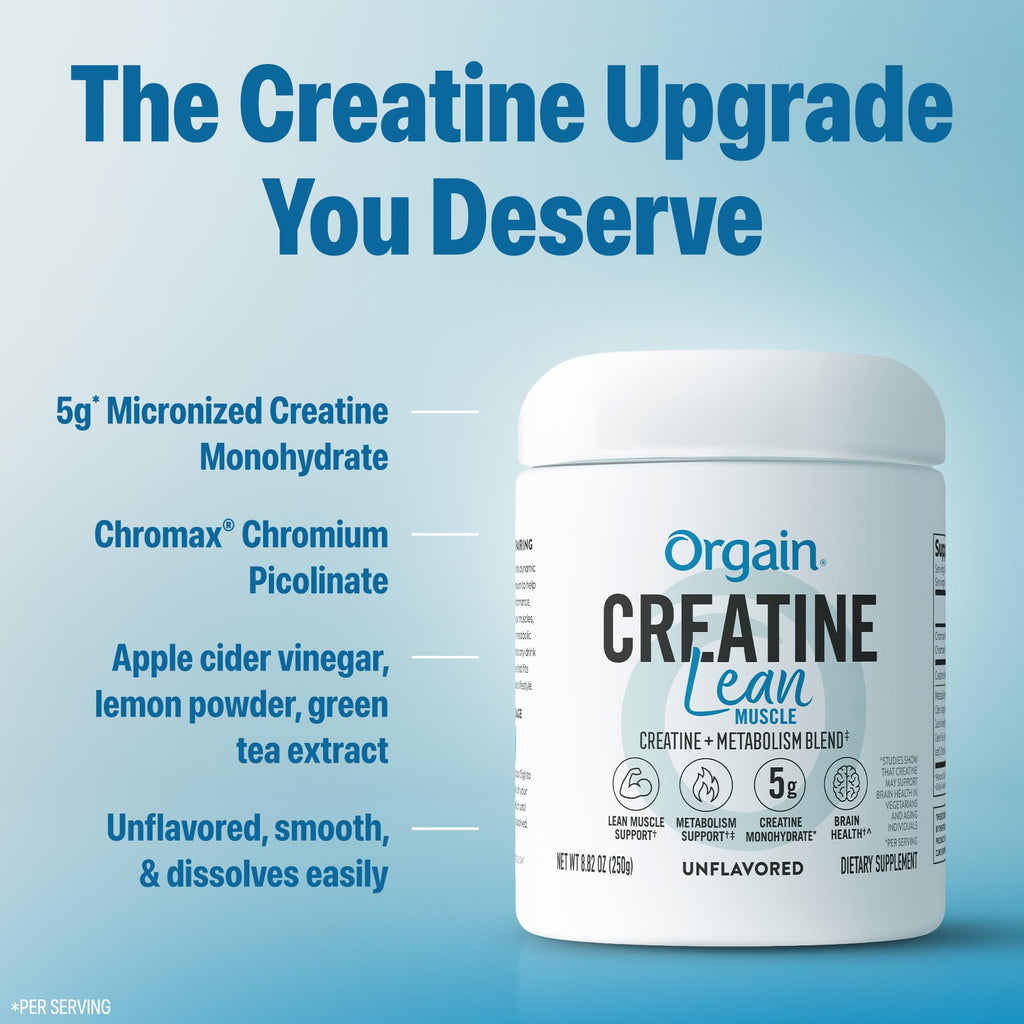 Orgain Micronized Creatine Monohydrate Lean Muscle Powder with Metabolism Blend, Unflavored, 50 Servings, Supports Muscle Strength and Brain Health, No Dairy or Soy, Gluten Free, Vegan Orgain Au supplements