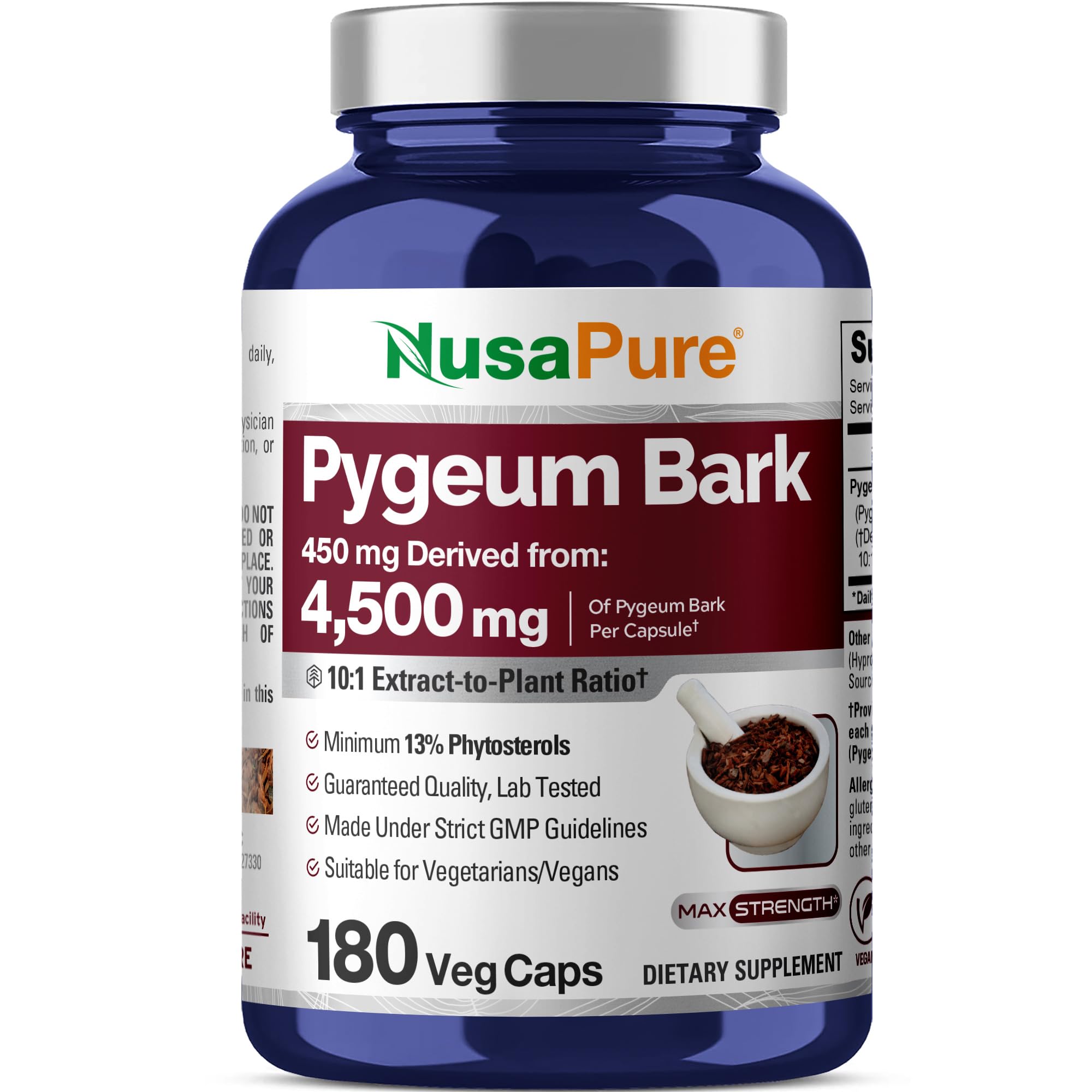 NusaPure Pygeum Bark 10:1 Extract, 450 mg Equivalent to 4,500mg 180 Veggie Caps (Non-GMO, Vegan) NusaPure Au supplements