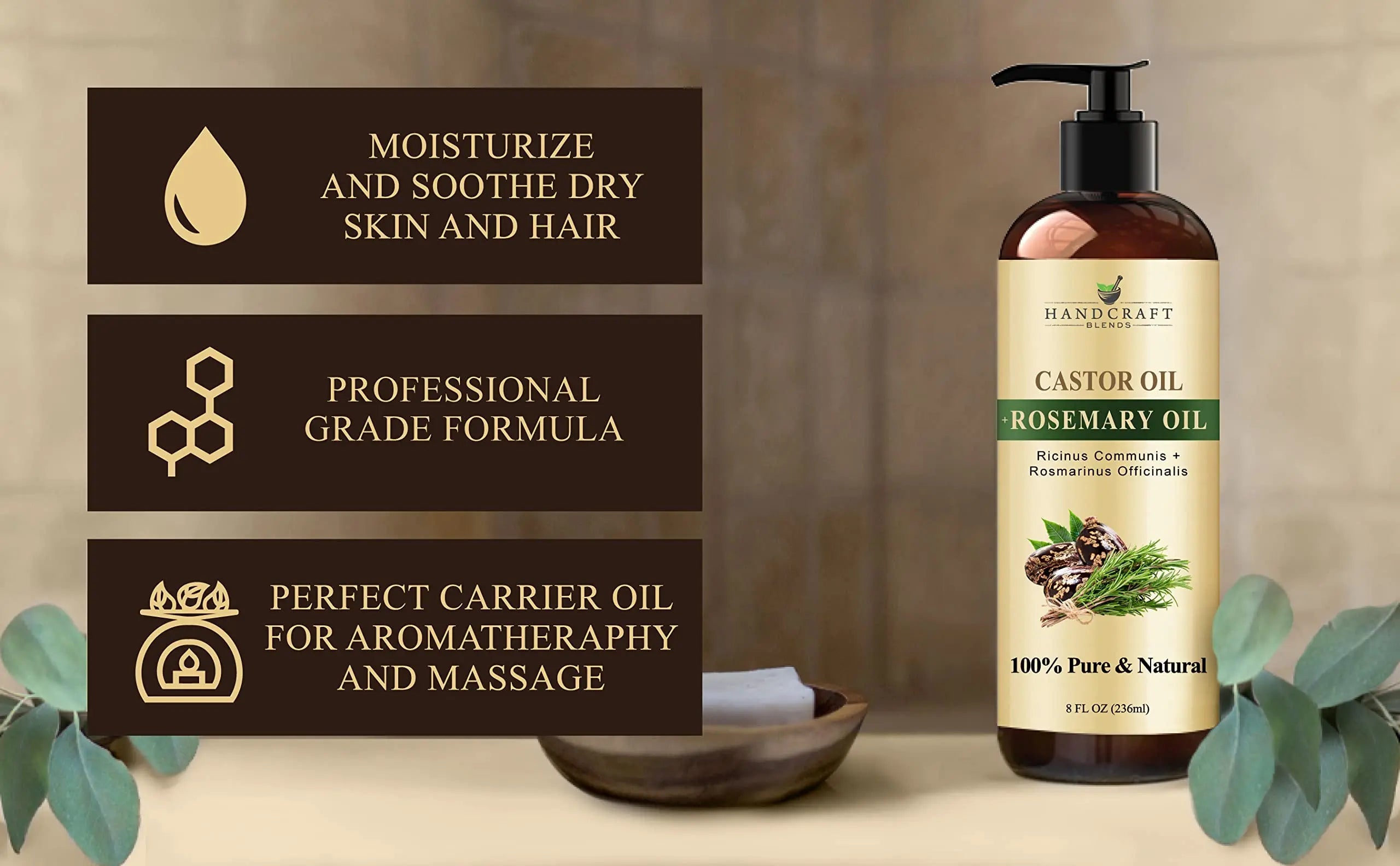 Handcraft Blends Castor Oil with Rosemary Oil for Hair Growth, Eyelashes, Eyebrows Handcraft Blends Au supplements