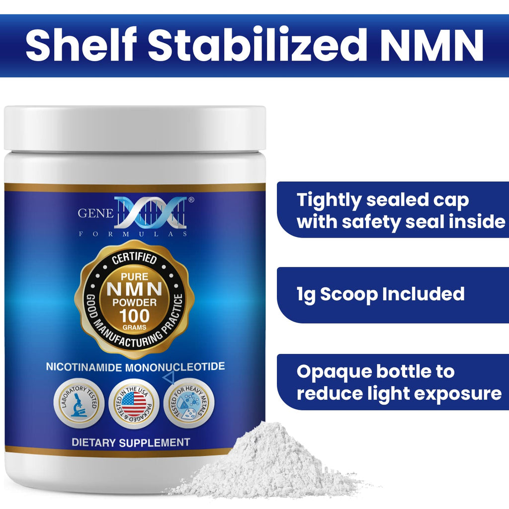 Genex Formulas Pure NMN Powder 100 Grams, Instant Dissolve, Shelf Stable, Non-Synthetic, PVP Free, Ultra-Low Density, 99.9% Pure NMN, Made in a US-Based, GMP, NSF & FSSC 22000 Certified Facility Genex Formulas Au supplements