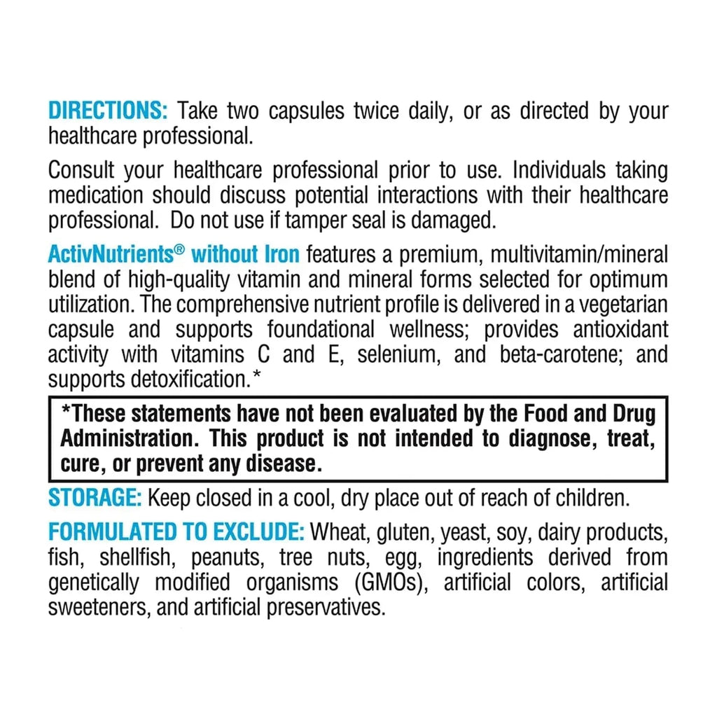 XYMOGEN ActivNutrients Without Iron - Multivitamin Multimineral for Wellness, Immune, Energy and Mood Support XYMOGEN Au supplements