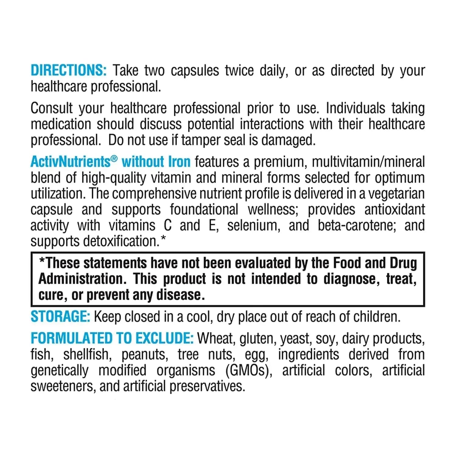 XYMOGEN ActivNutrients Without Iron - Multivitamin Multimineral for Wellness, Immune, Energy and Mood Support XYMOGEN Au supplements