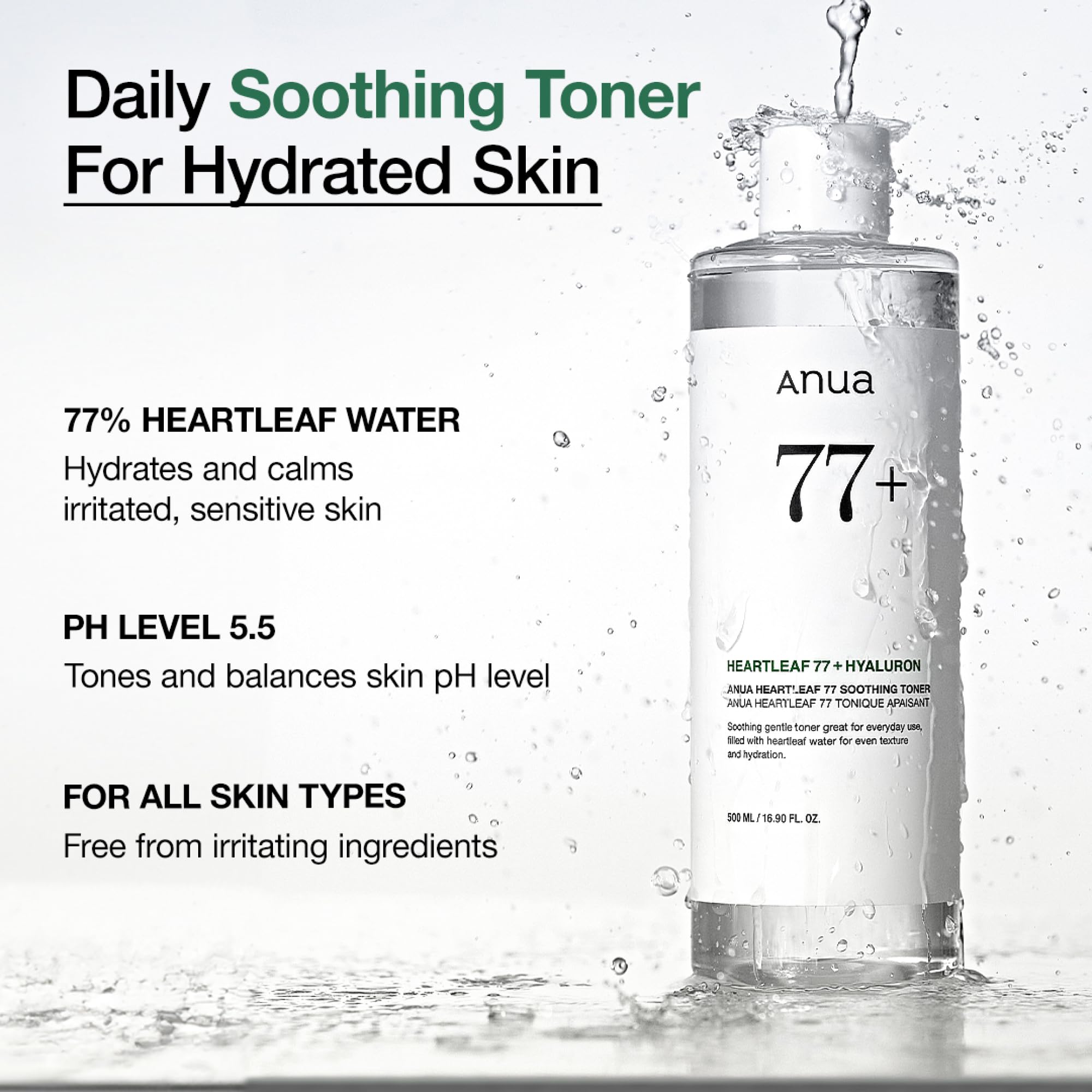 Anua Heartleaf 77 Soothing Toner, Moisturizing & Calming Facial Toner for Glass Skin, Hyaluronic Acid, Lightweight Hydration