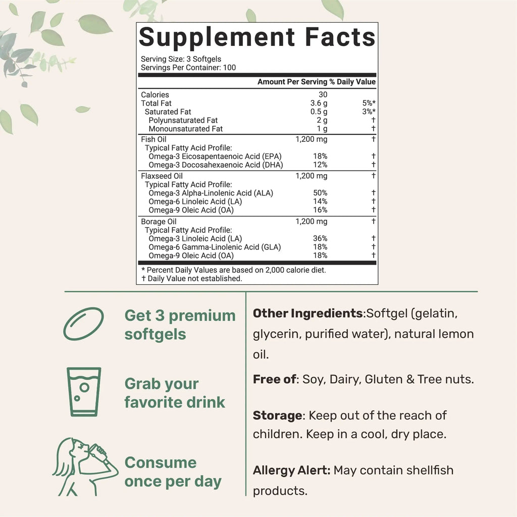 Ultra Omega 3-6-9 3600mg Perserv, 300 Burpless Softgels | Lemon Flavor Micro Ingredients Au supplements