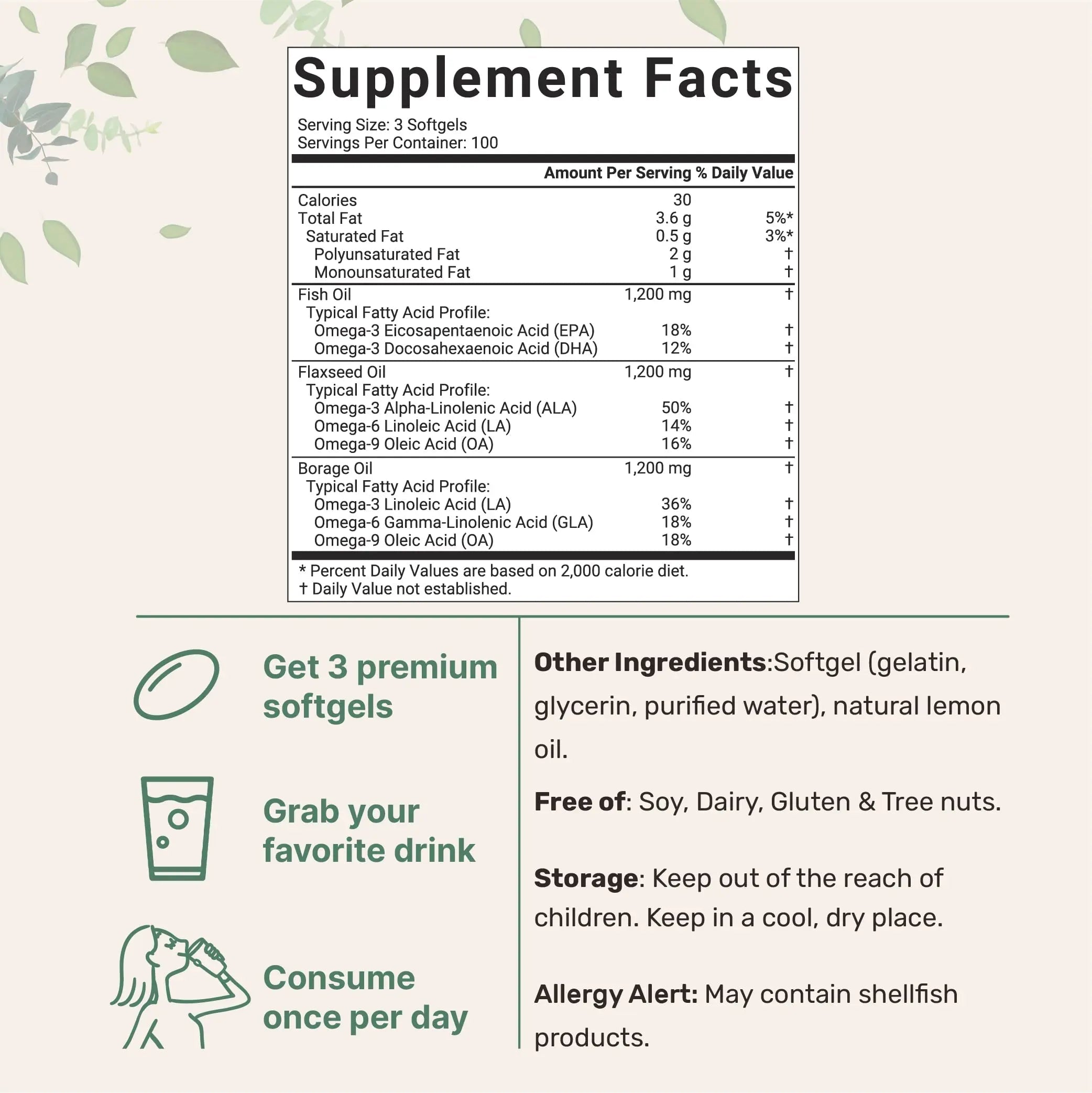 Ultra Omega 3-6-9 3600mg Perserv, 300 Burpless Softgels | Lemon Flavor Micro Ingredients Au supplements