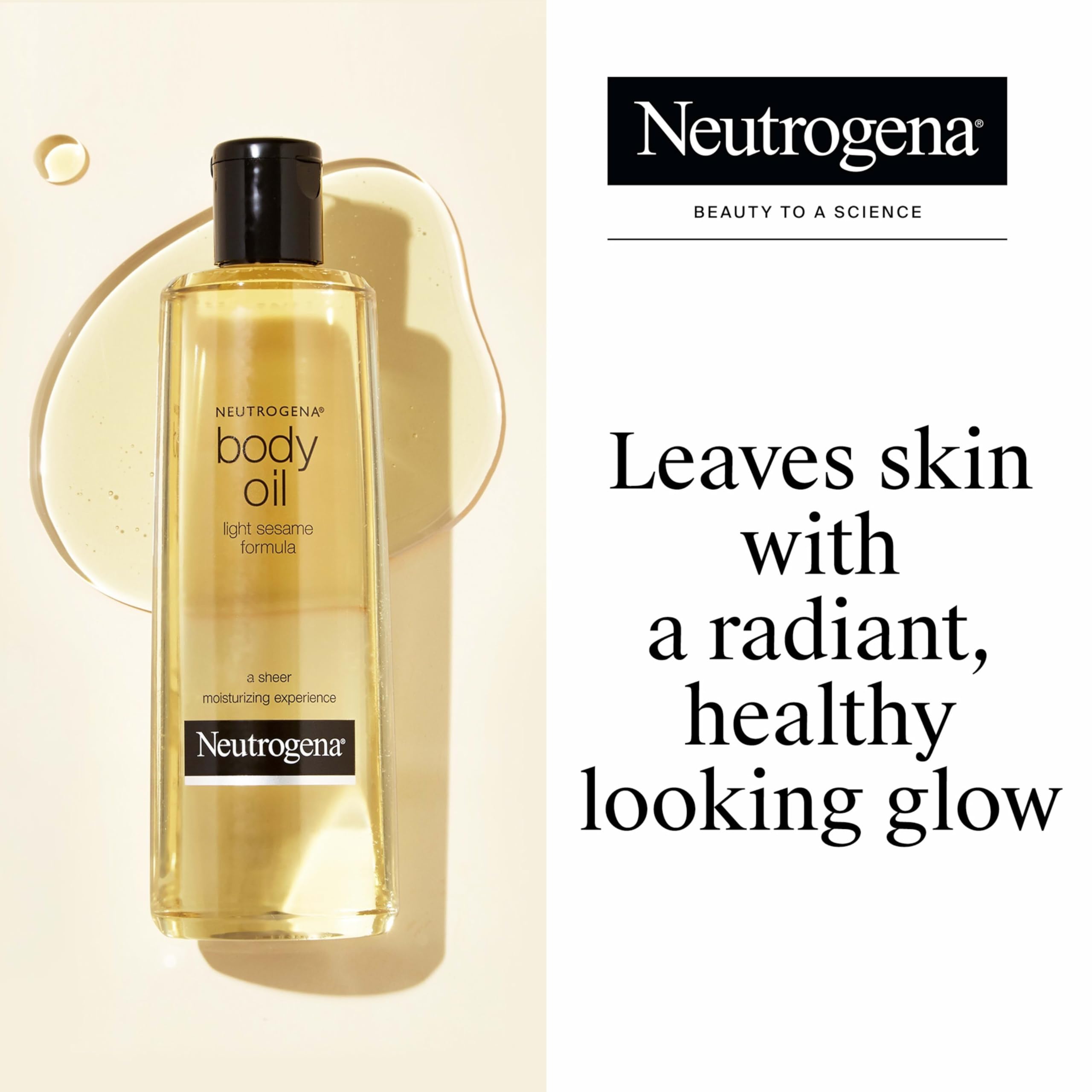 Neutrogena Body Oil, Light Sesame Formula, Fragrance Free, Lightweight Moisturizing Body Oil for Silky, Soft Skin