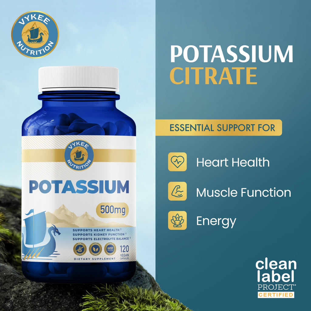 Vykee Nutrition Potassium Citrate Capsules - Supplements for Electrolyte Balance, Muscle & Heart Health - Vegan, Non-GMO,