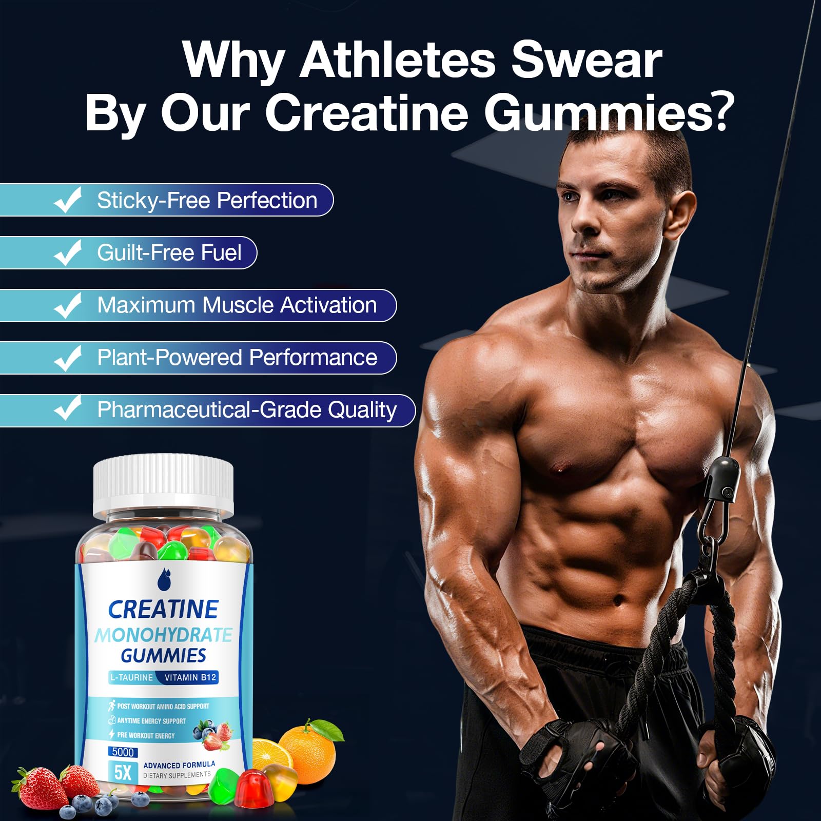 MaxHemp Creatine Gummies for Men & Women - Creatine Monohydrate Gummies 5g, Muscle Builder, Energy Boost & Pre-Workout Supplement,