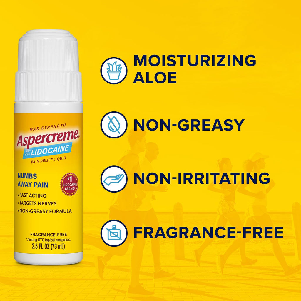Aspercreme Odor Free Max Strength Lidocaine Pain Relief Liquid with Roll-On No Mess Applicator, 2.5 oz. Aspercreme Au supplements
