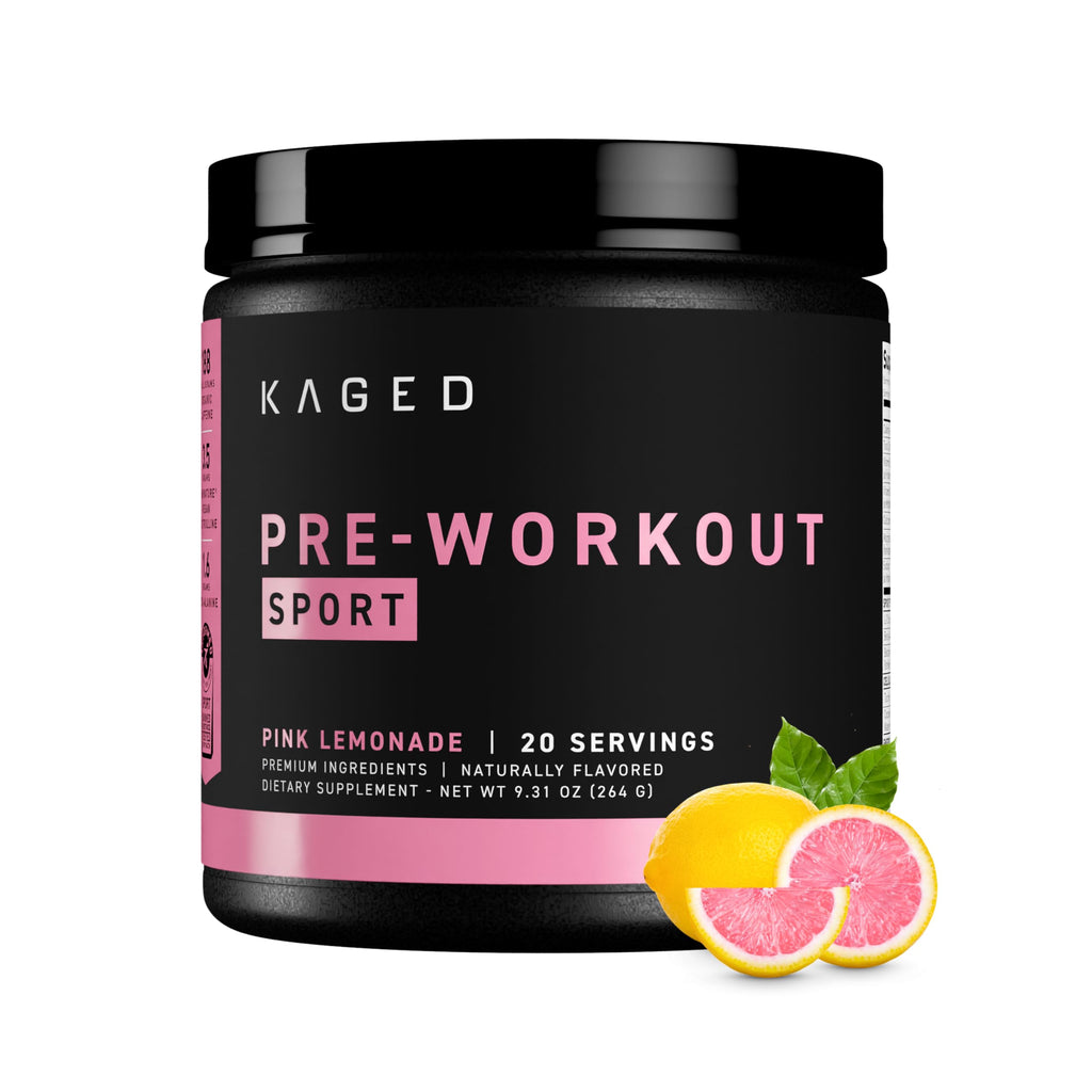 Kaged Sport Pre Workout Powder for Men & Women, Pink Lemonade, Sport Certified, 188mg Caffeine, Nitric Oxide, Beta Alanine, 20 Servings