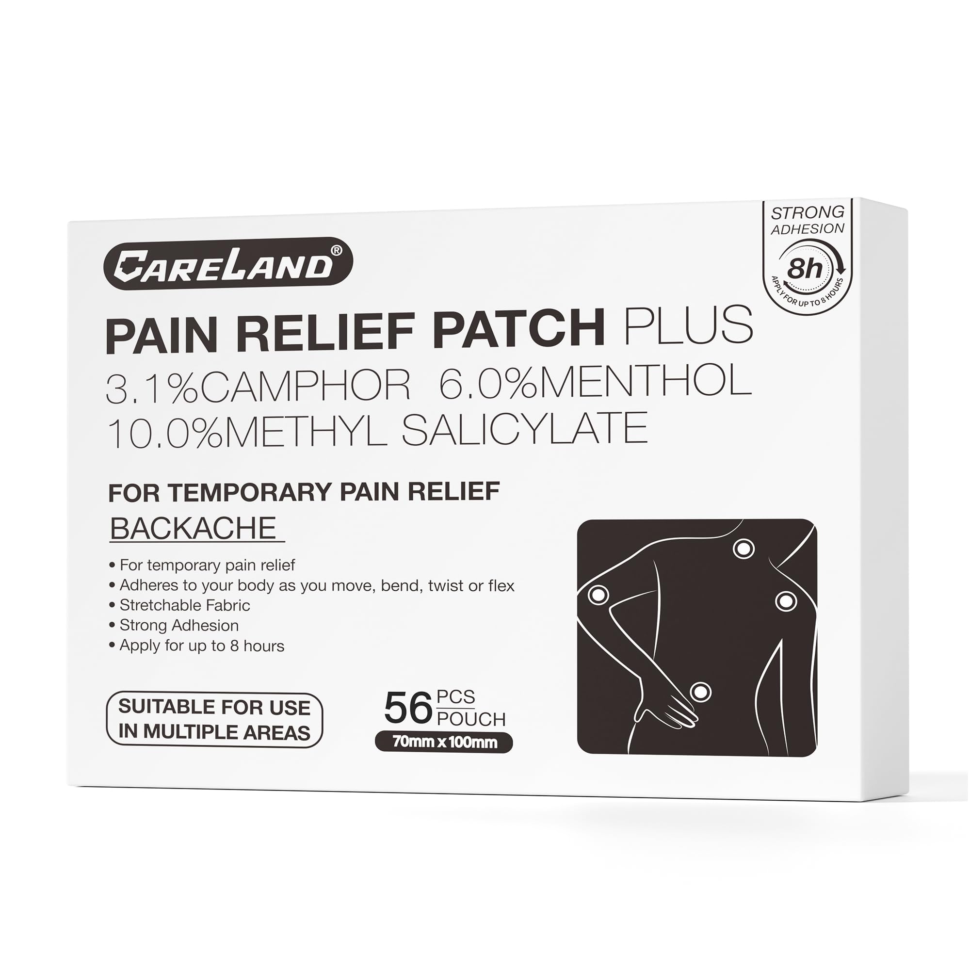 CARELAND Compound Pain Relief Patches, 56 Count (7cm x 10cm) - OTC with Stronger Adhesion for Back, Shoulder, Knee, Large Size CARELAND Au supplements