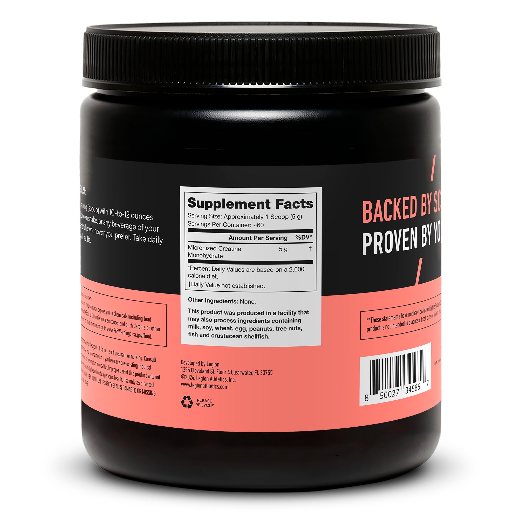 LEGION Micronized Creatine Monohydrate Supplement - Clean Creatine Powder for Muscle Gain & Post Workout Recovery - Micronized Creatine Supplement for Maximum