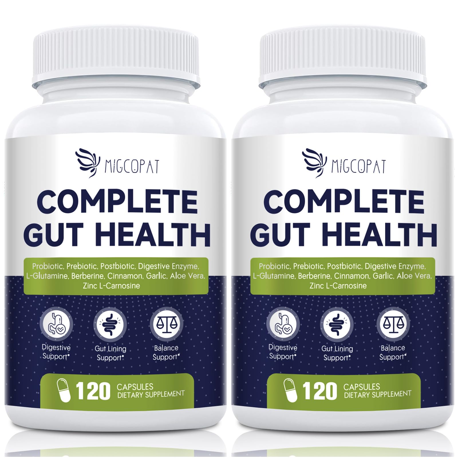 Migcopat Probiotics for Digestive Health, 80 Billion CFU Probiotics, Prebiotics, Postbiotics & Digestive Enzymes, Gut Health Capsules with Berberine, Cinnamon,
