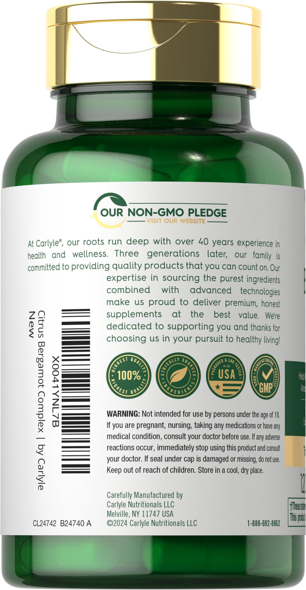Carlyle Citrus Bergamot Supplement | Extract Complex | 120 Capsules | Non-GMO, Gluten Free
